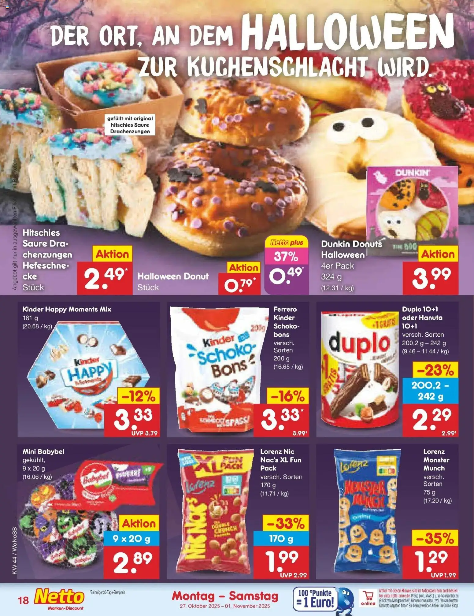 Netto Marken-Discount prospekt Pirna	 – gültig ab 27.10.2025 | Seite: 20 | Produkte: Ferrero duplo, Donuts, Monster, Babybel