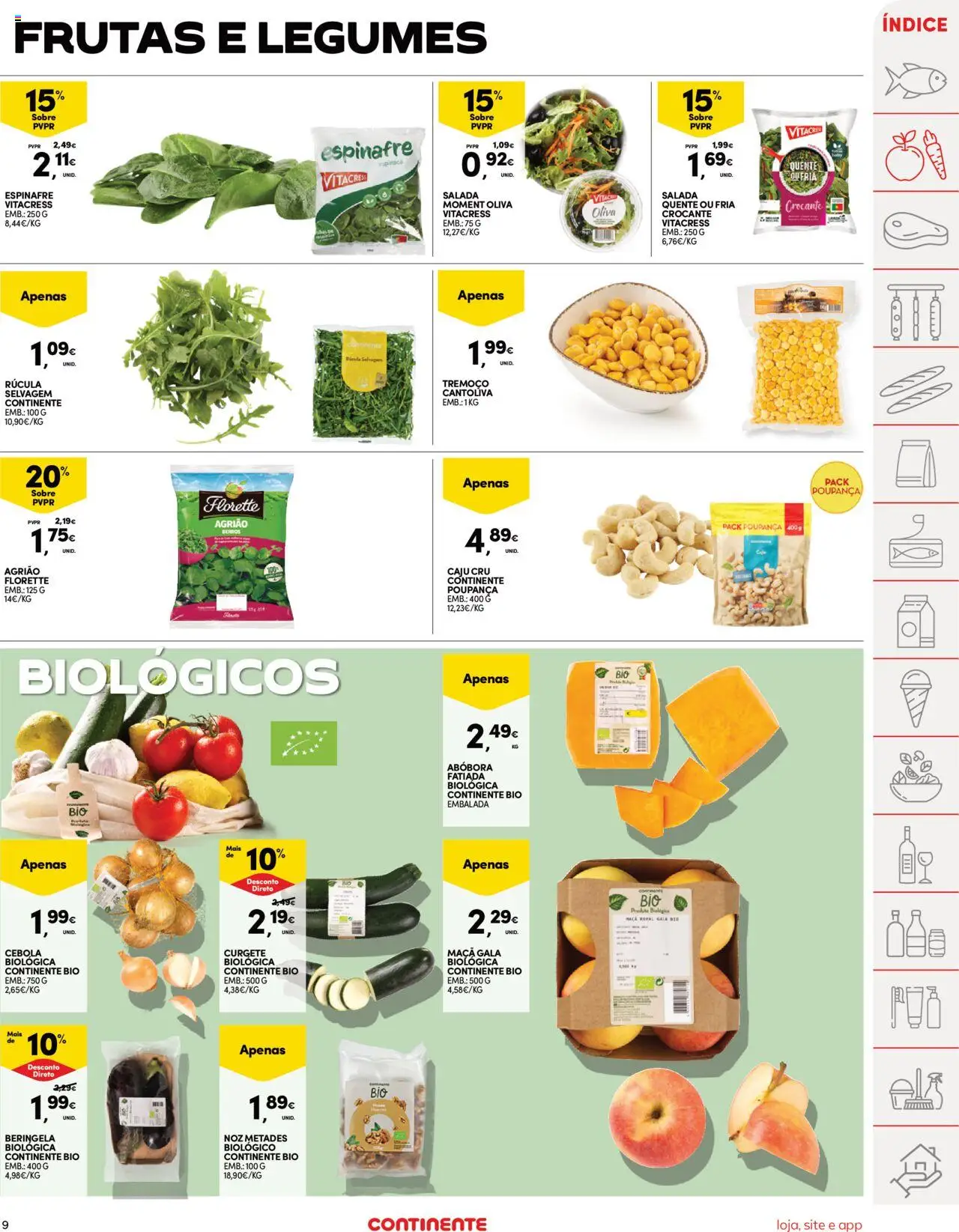 Continente folheto │ válido de 09.09.2025 | Página: 9 | Produtos: Rúcula, Cebola, Maça, Salada