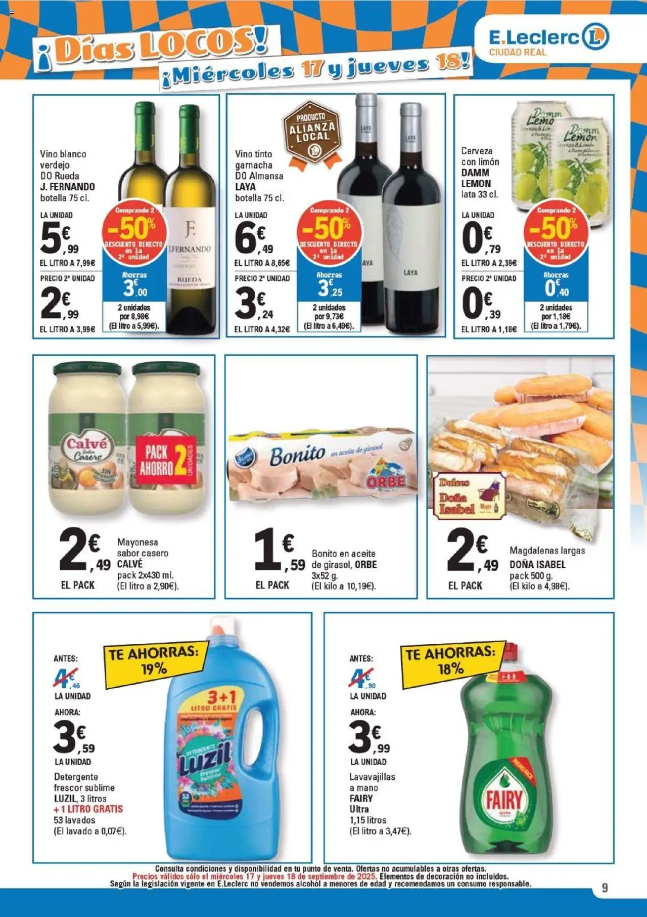 E.Leclerc folleto │ válido desde el 08.09.2025 | Página: 9 | Productos: Cerveza, Aceite de girasol, Magdalenas, Οθόνη προβολής