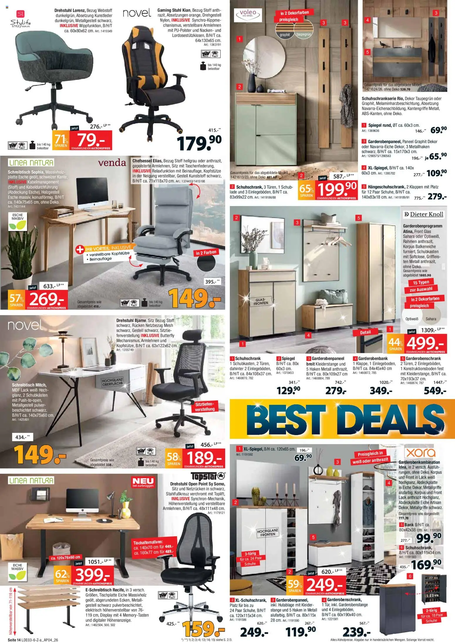 Zurbrüggen Best Deals – gültig ab 28.03.2026 | Seite: 14 | Produkte: Stuhl, Spiegel, Garderobenschrank, Chefsessel