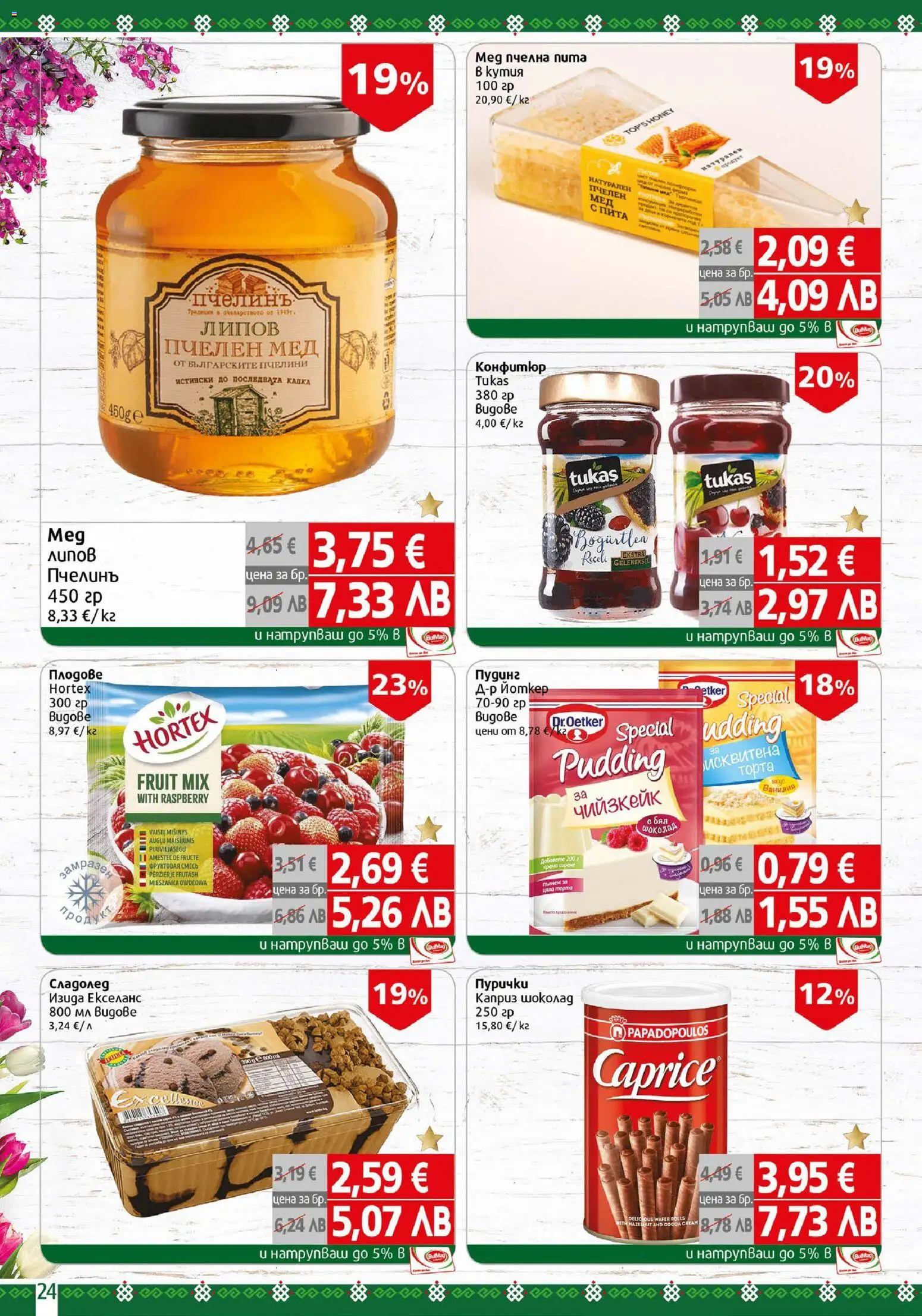 {H1} | Страница: 24 | Продукти: Плодове, Сирене, Конфитюр, Мед