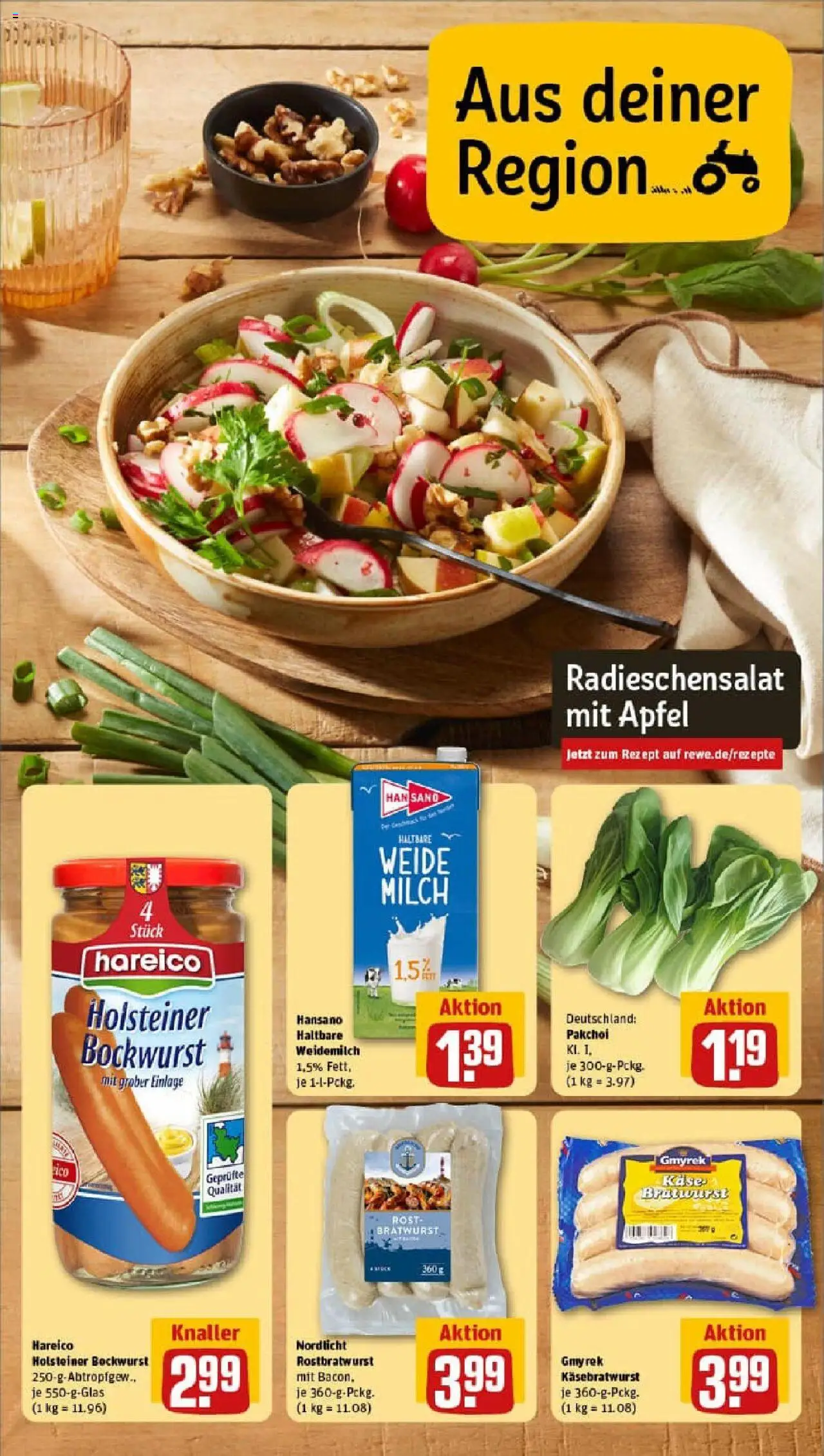 Rewe prospekt Meine	 - gültig ab dem 13.07.2025 | Seite: 5 | Produkte: Bockwurst, Milch, Käse, Äpfel