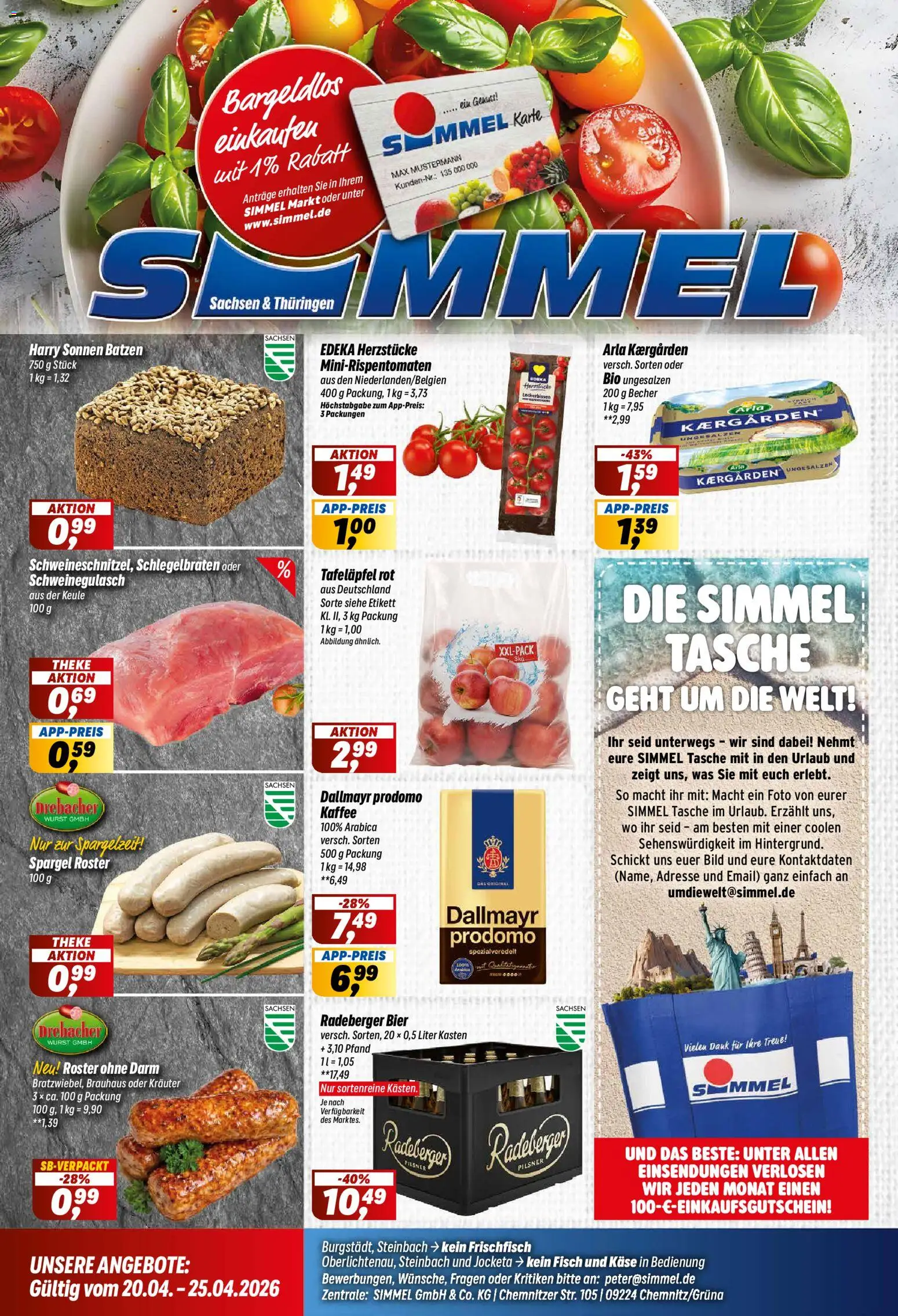 Simmel Prospekt 	 – gültig ab 20.04.2026 | Seite: 1 | Produkte: Tasche, Theke, Bier, Wurst