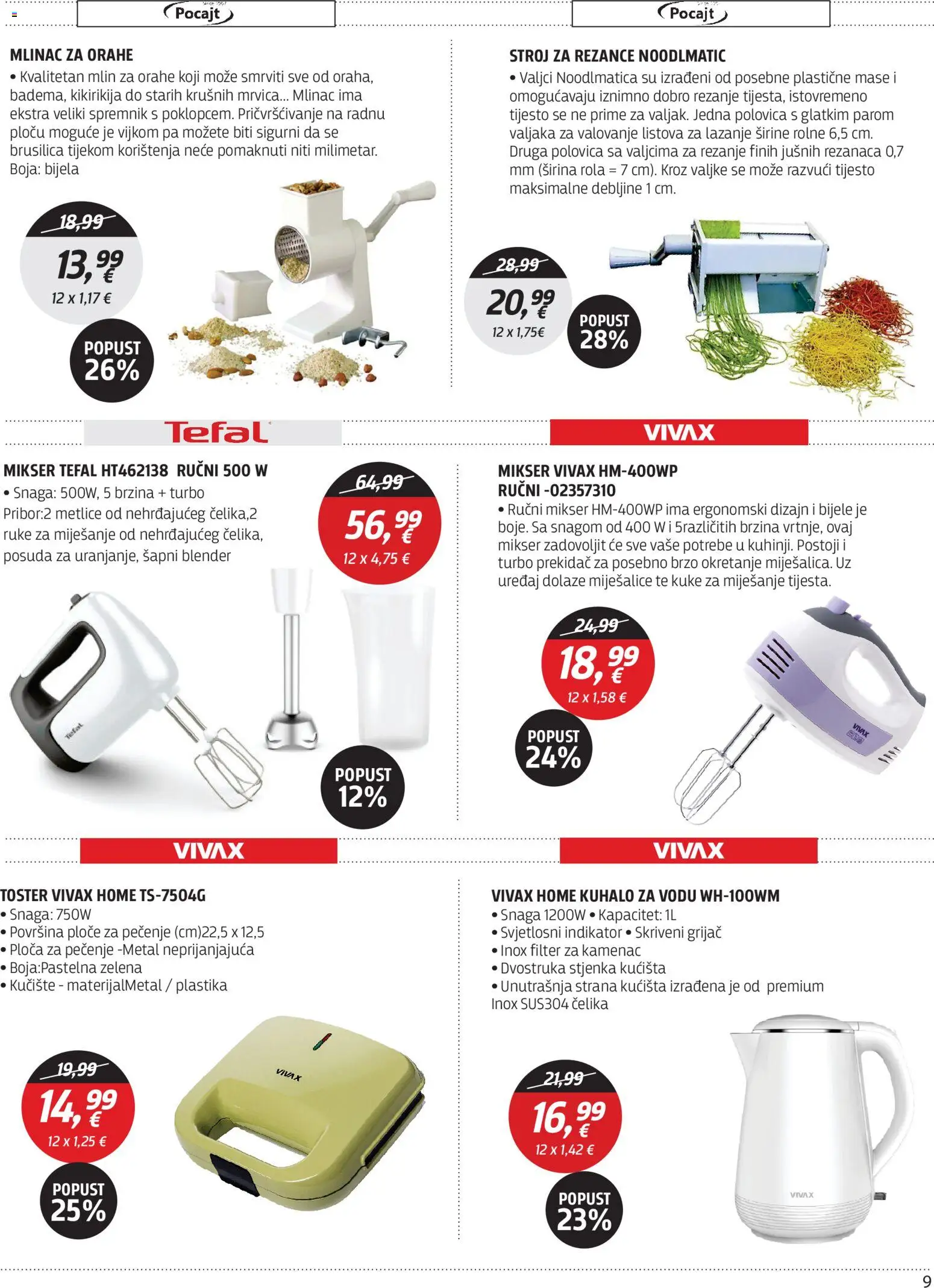 Centar Tehnike katalog | vrijedi od 13.04.2026 | Stranica: 9 | Proizvodi: Kuhalo za vodu, Mikser, Toster, Blender