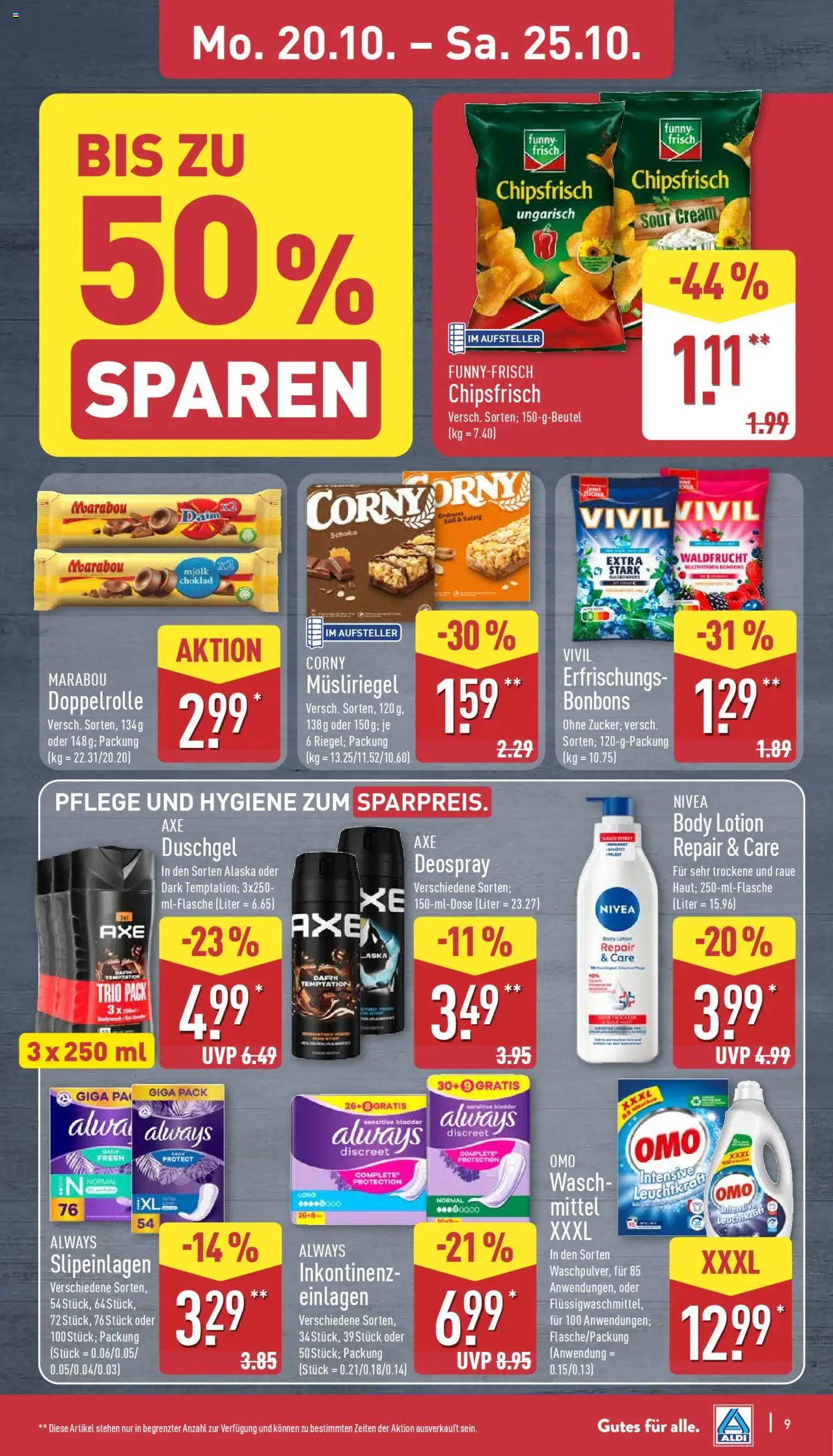 Aldi Prospekt 	 – gültig ab 20.10.2025 | Seite: 9 | Produkte: Funny frisch, Duschgel, Body Lotion, Deospray