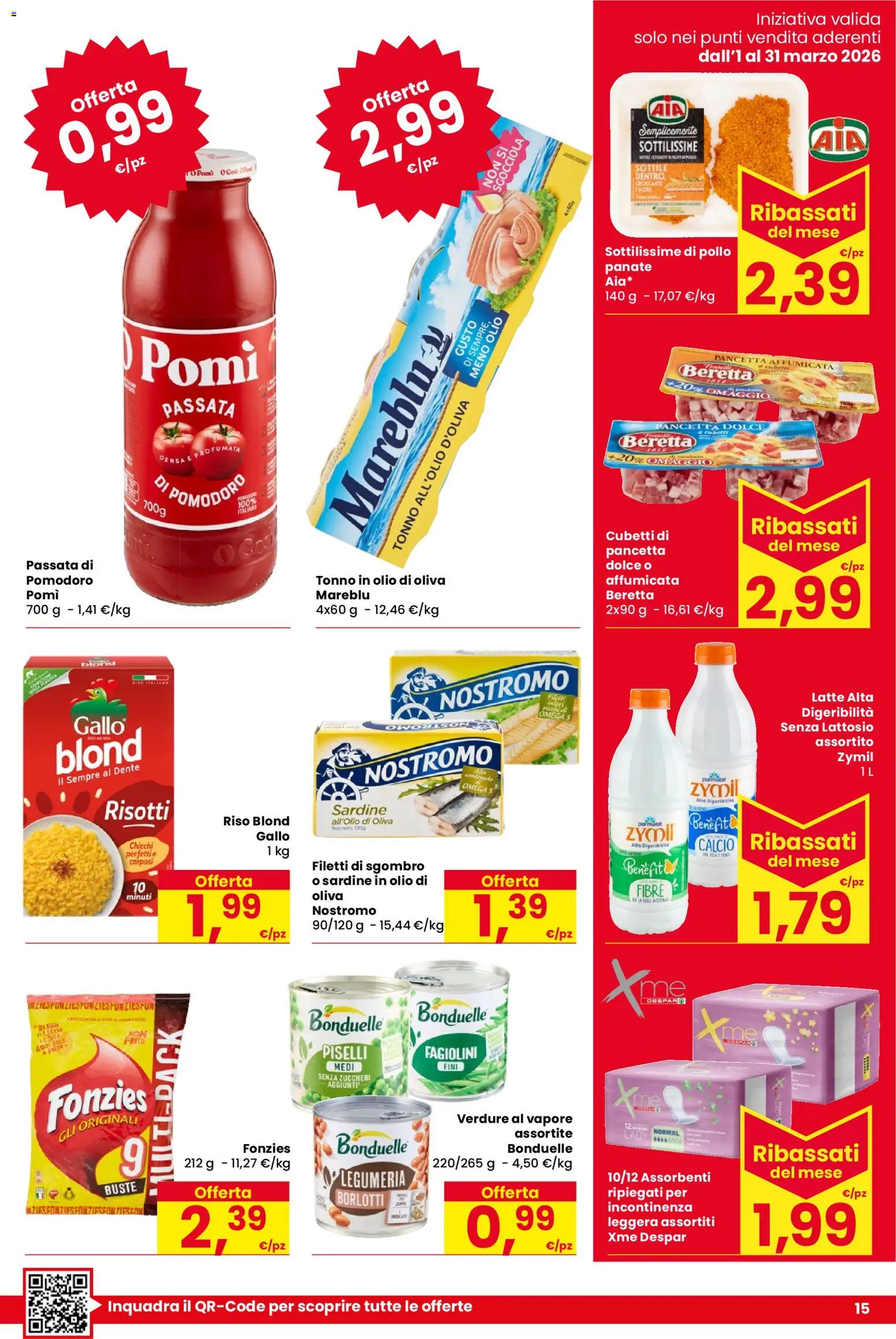 Volantino Despar del 17.03.2026 | Pagina: 15 | Prodotti: Verdure, Pomodoro, Piselli, Tonno