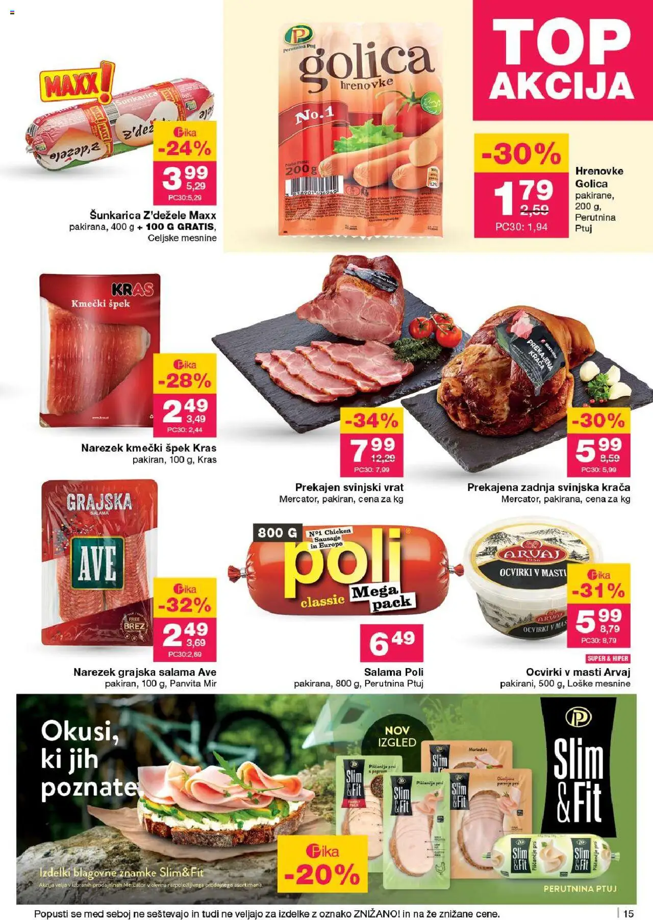 Novi Mercator katalog ponudbe – veljaven od 18.09.2025 | Stran: 15 | Izdelki: Hrenovke, Narezek, Ocvirki, Salama