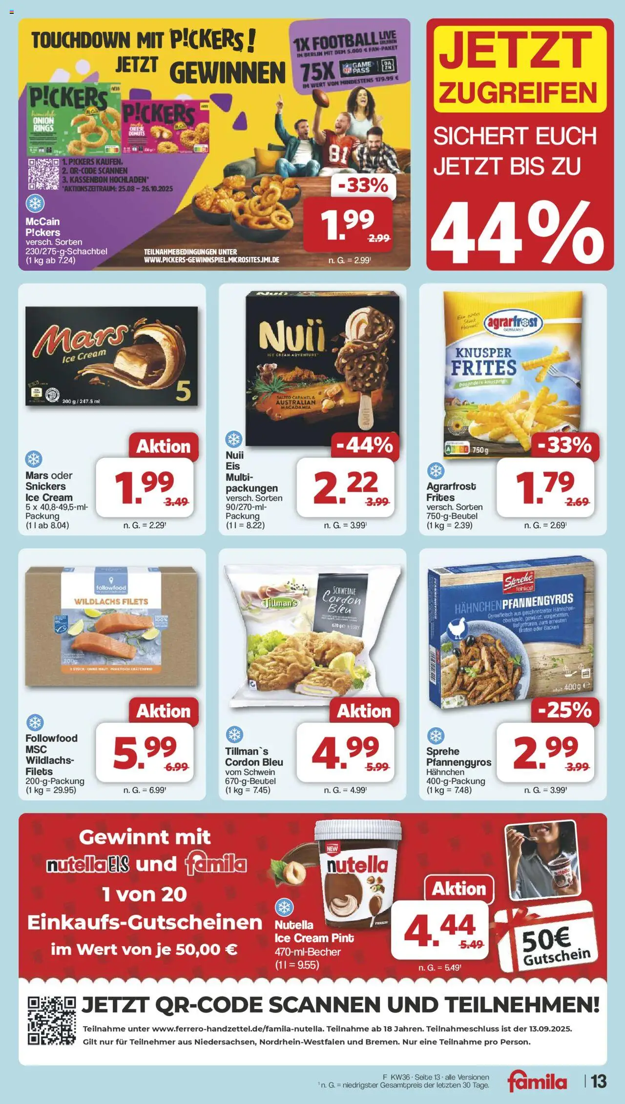 Famila Nordwest Markt - Angebote - gültig ab dem 01.09.2025 | Seite: 16 | Produkte: Hahnchen, Snickers, Nutella, Donuts