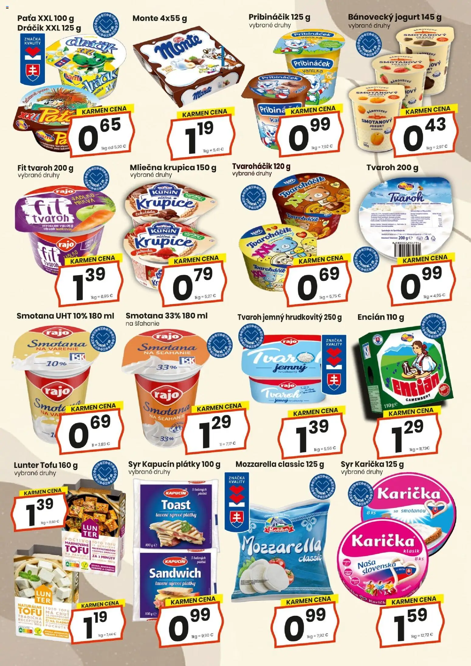 Nové KARMEN CBA akcie – leták je platný od 22.01.2026 | Strana: 6 | Produkty: Smotana, Mozzarella, Tofu, Čokoláda