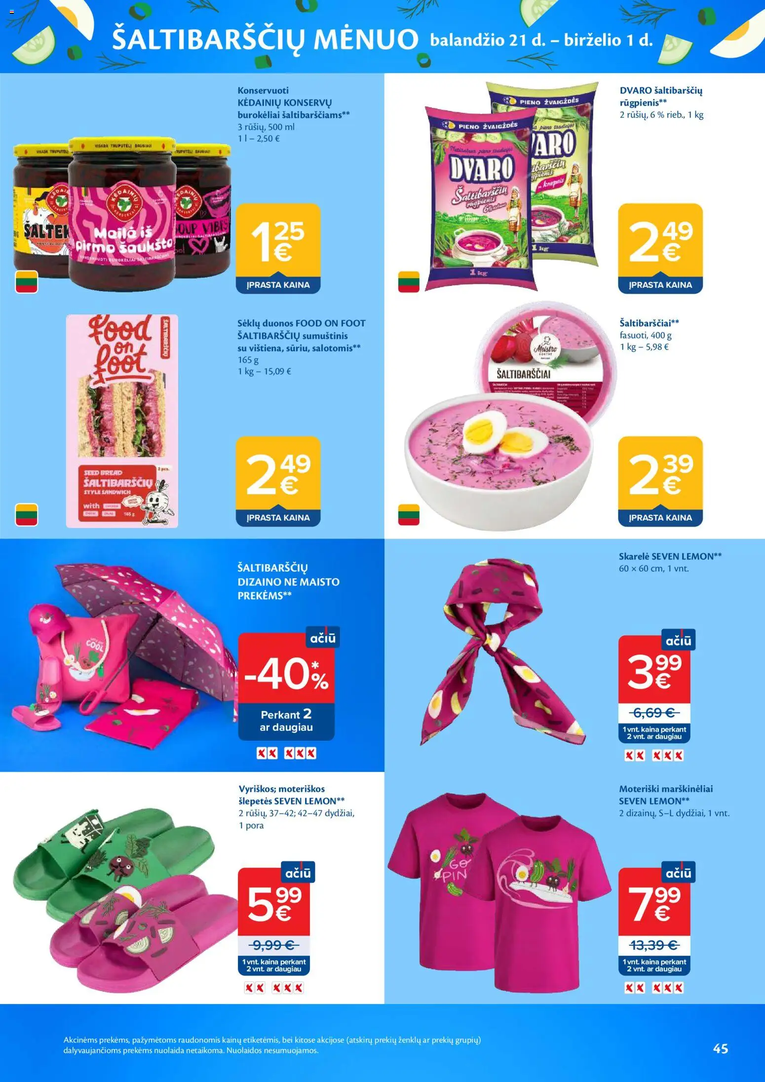 MAXIMA akcijos nuo 21.04.2026 | Puslapis: 45 | Prekių: Skarelė, Marškinėliai, Sumuštinis, Šlepetės