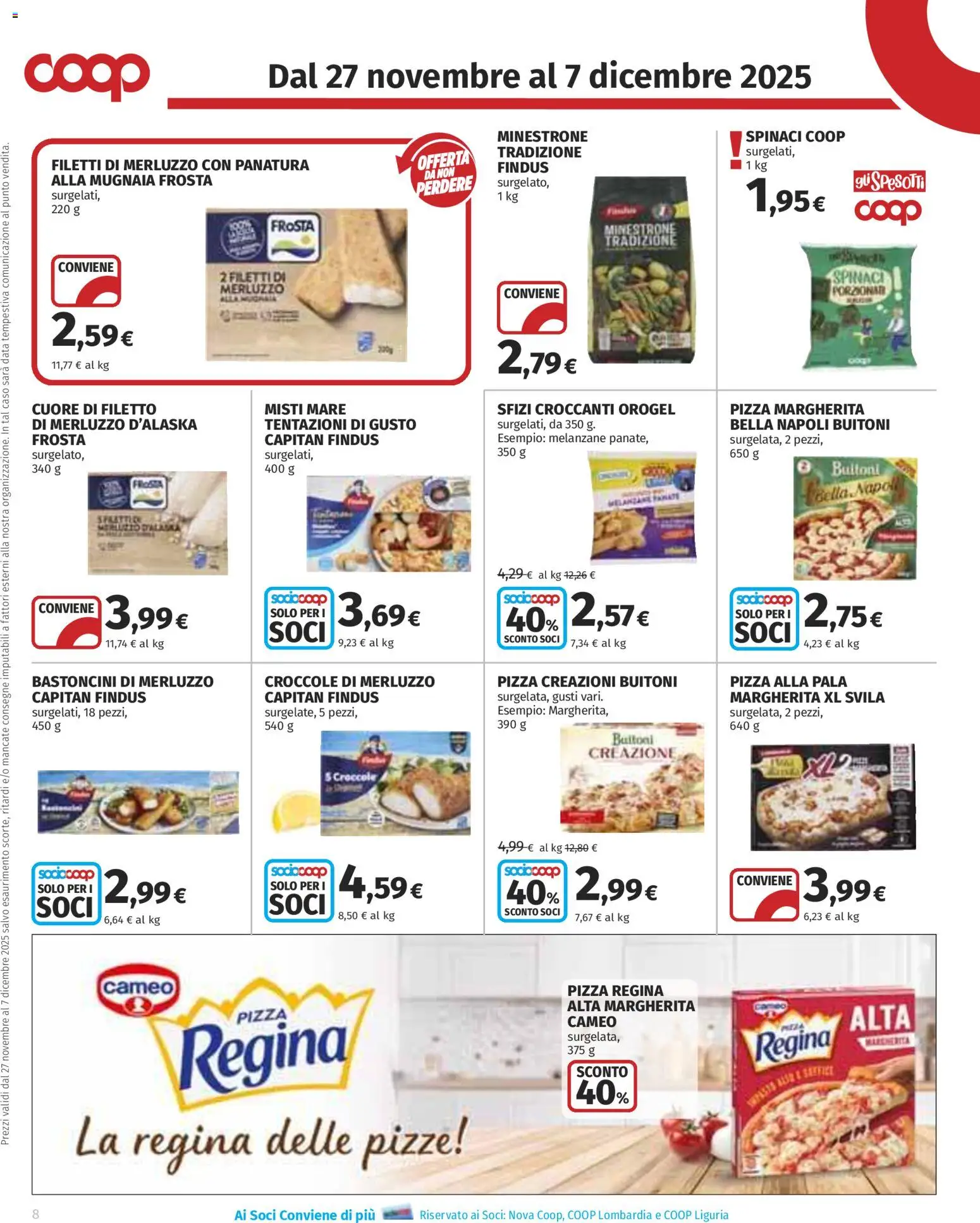 Volantino COOP del 27.11.2025 | Pagina: 8 | Prodotti: Minestrone, Merluzzo, Spinaci, Data