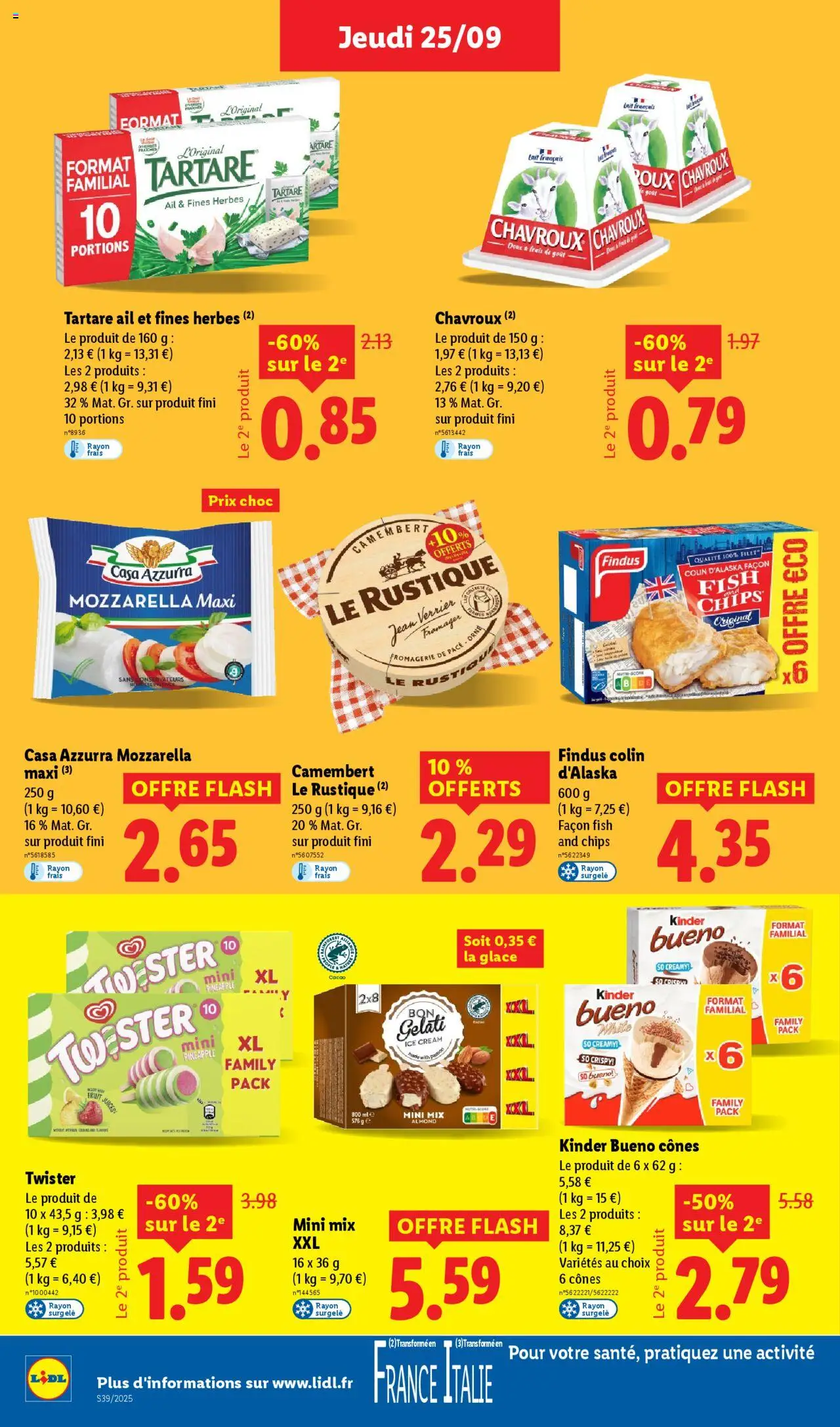  | Page: 14 | Produits: Ail, Mozzarella, Kinder Bueno, Lait