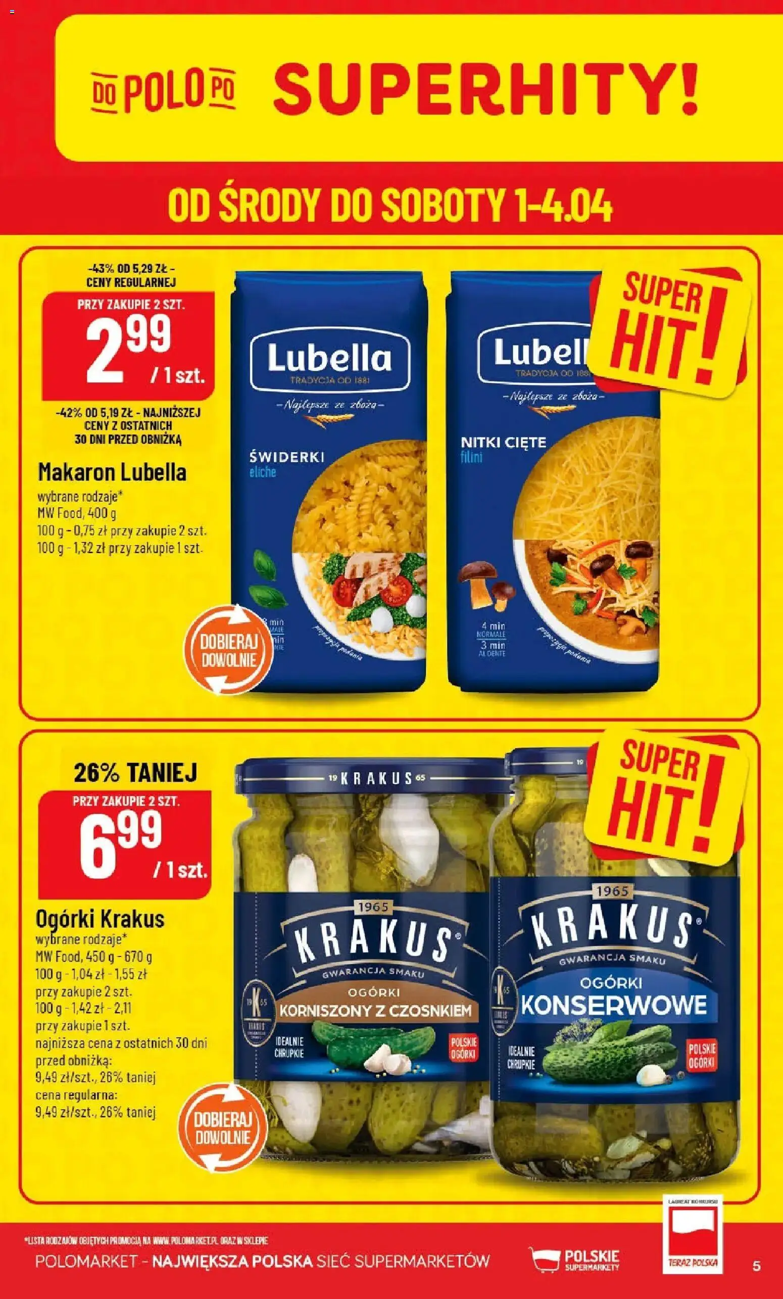 POLOmarket gazetka od 01.04.2026 | Strona: 5 | Produkty: Makaron, Ogórki