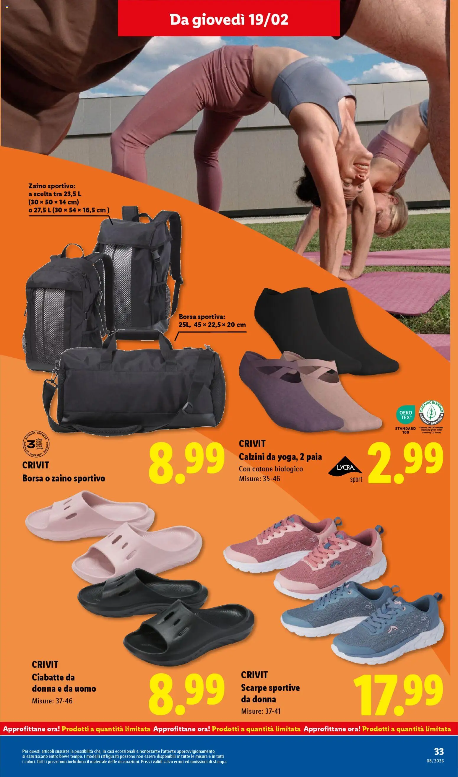 Volantino Lidl del 16.02.2026 | Pagina: 35 | Prodotti: Calzini, Zaino, Borsa, Scarpe sportive