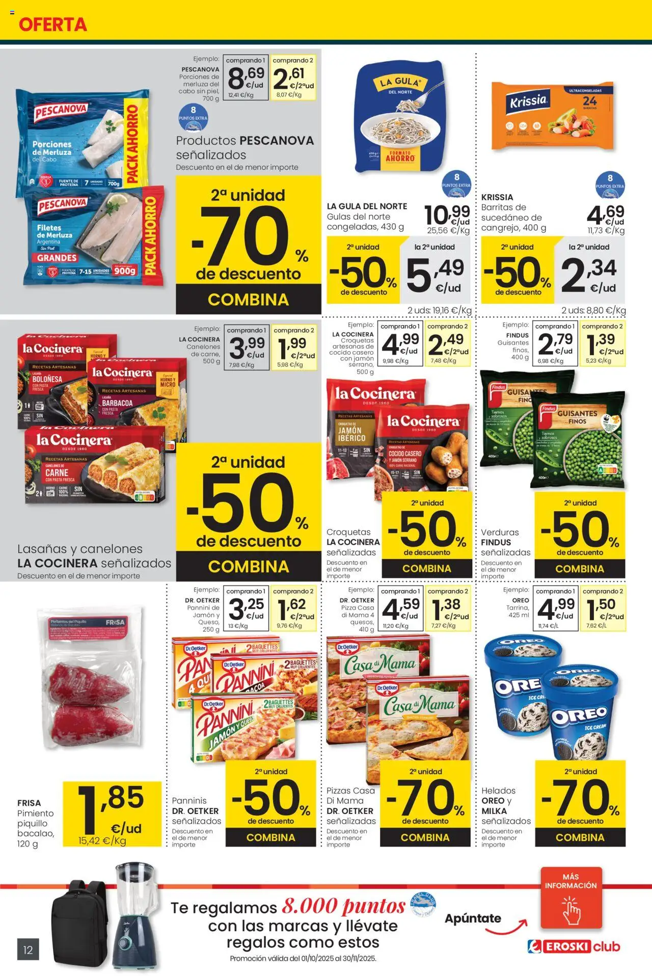 Eroski - Precio más bajo Center │ válido desde el 16.10.2025 | Página: 12 | Productos: Jamón serrano, Jamón ibérico, Pizza, Κάδος απορρυμάτων