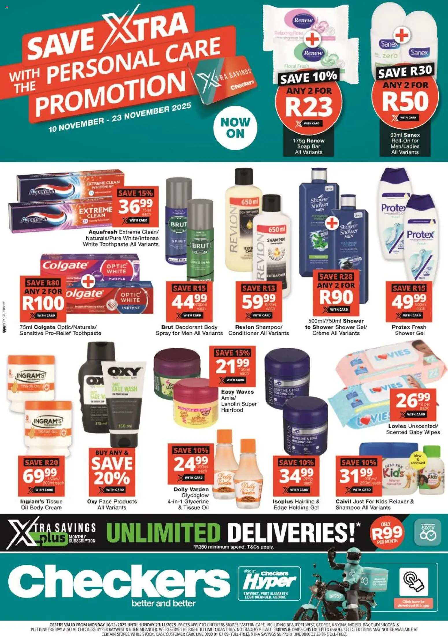 New Checkers catalogue – valid from 10.11.2025 | Page: 1 | Products: Shower, Oil, Conditioner, Deodorant