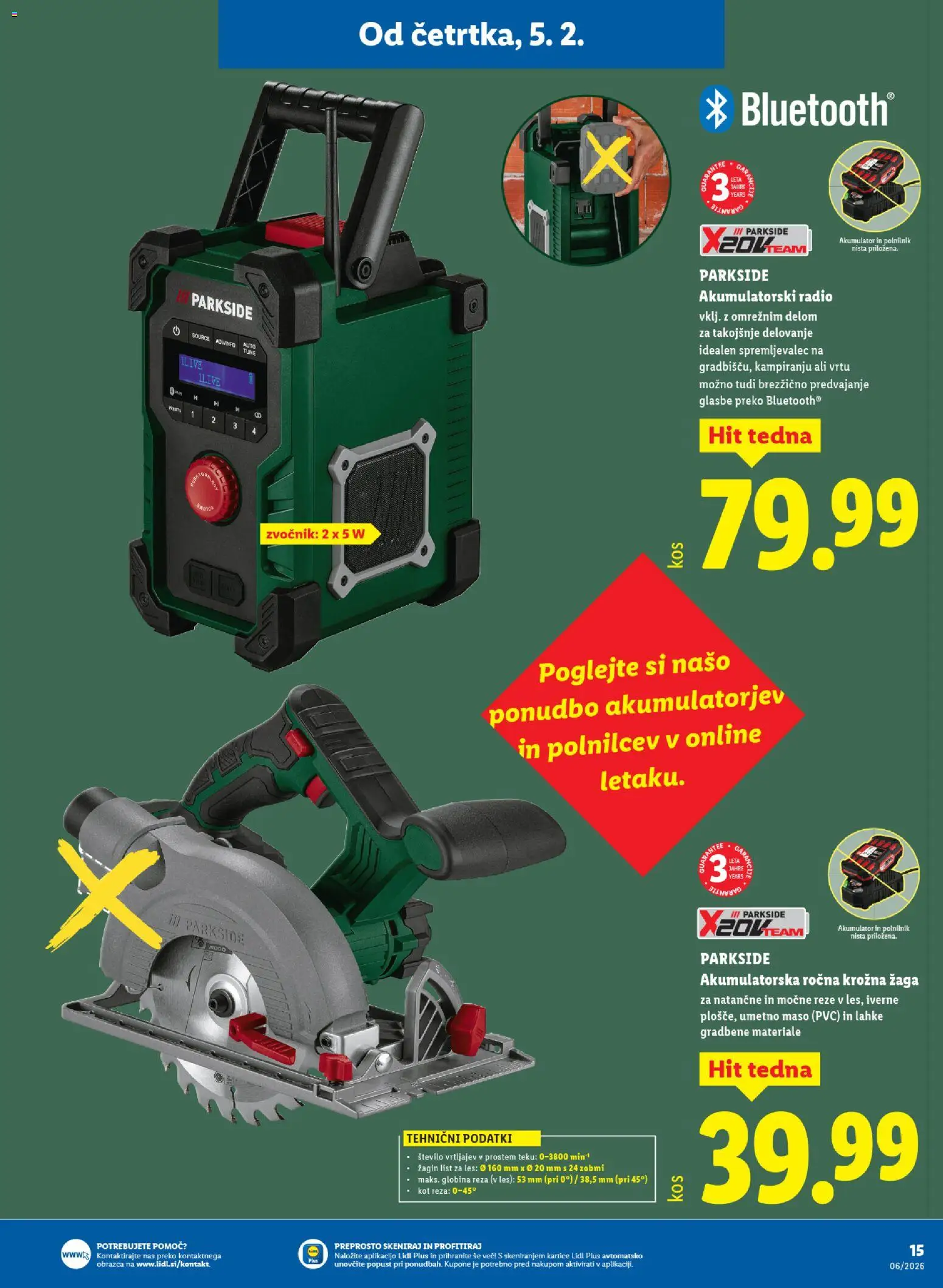 Novi Lidl katalog ponudbe – veljaven od 05.02.2026 | Stran: 19 | Izdelki: Radio, Zvocnik, Polnilnik, Krožna žaga