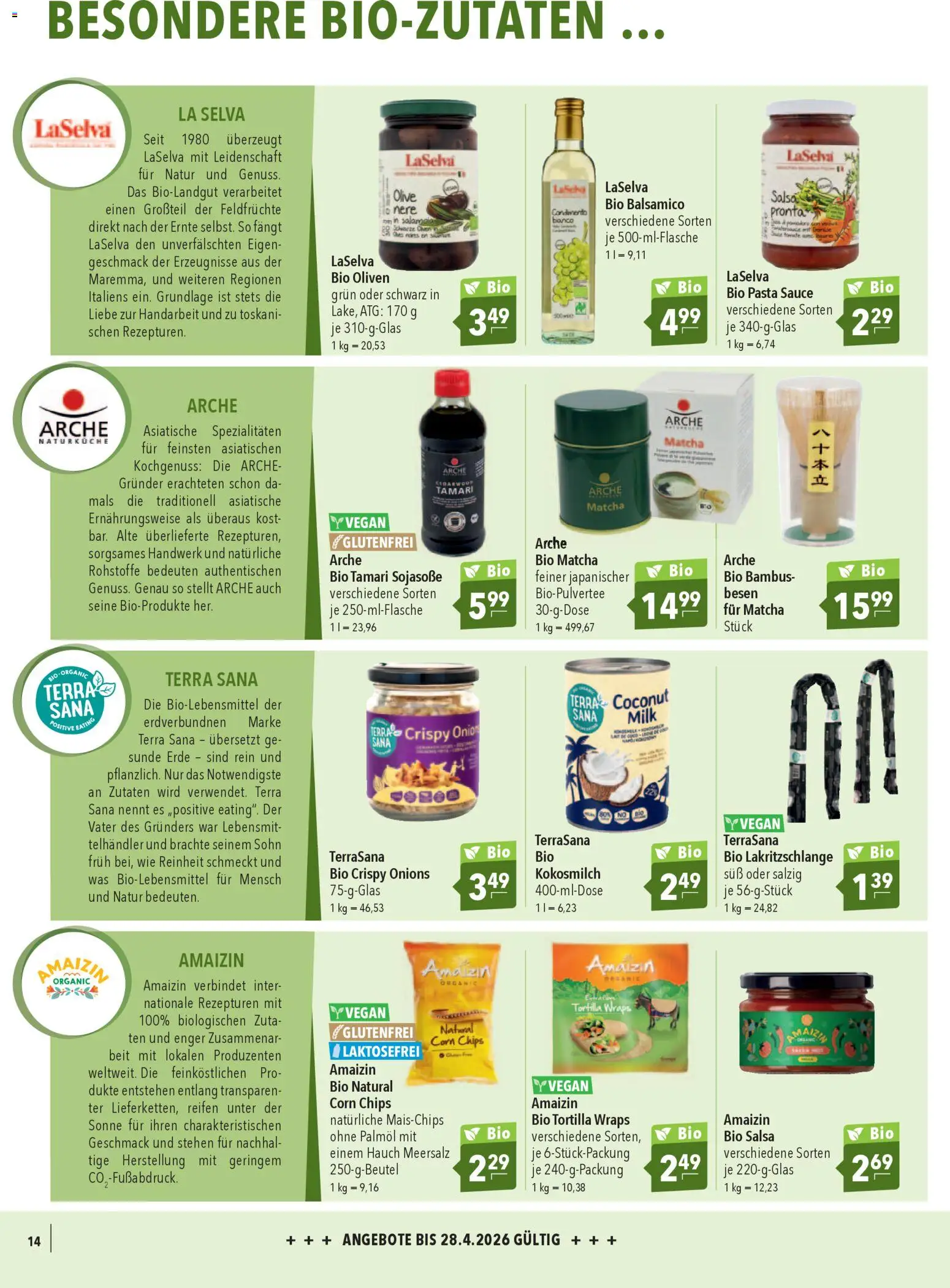 CITTI Markt Bio logisch! – gültig ab 01.04.2026 | Seite: 14 | Produkte: Sojasoße, Balsamico, Pasta, Chips