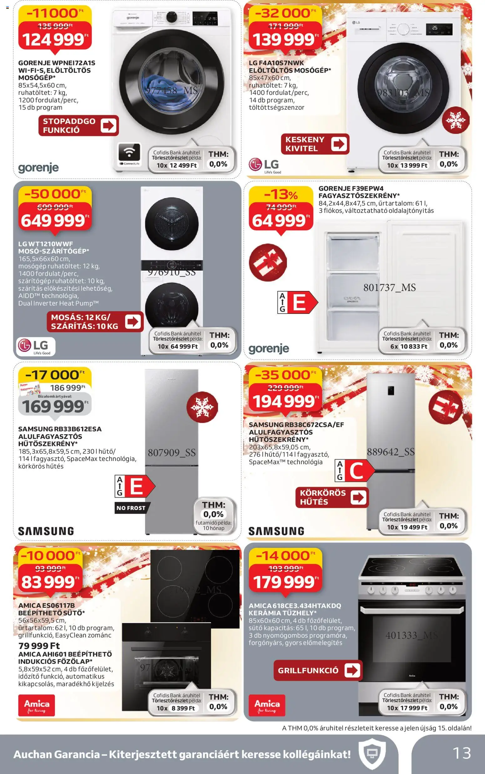 Auchan akciós ujság - amely érvényes a következő dátumtól: 27.11.2025 | Oldal: 13 | Termékek: Mosógép, Szárítógép, Sütő, Samsung