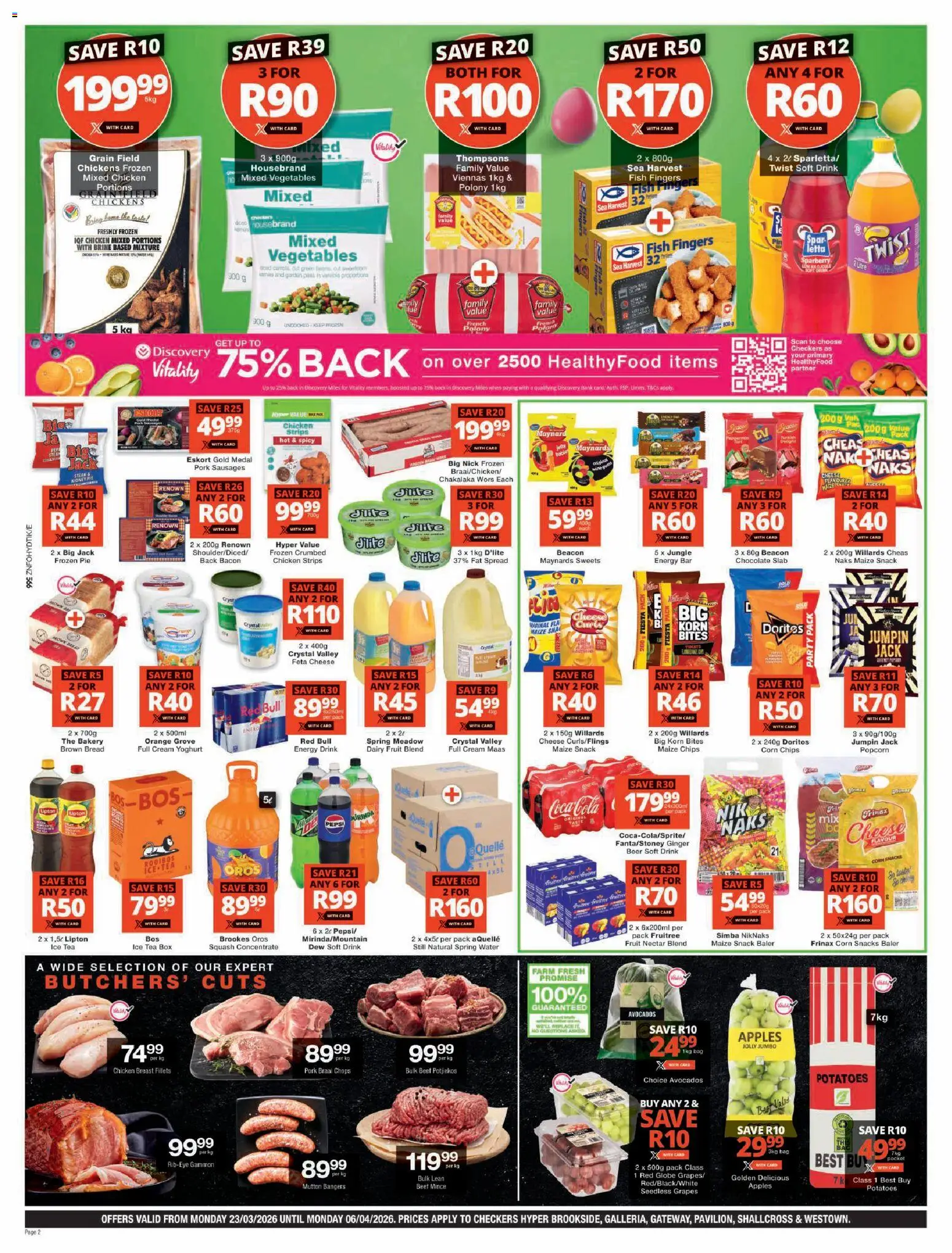 New Checkers catalogue – valid from 23.03.2026 | Page: 2 | Products: Bag, Bread, Chocolate, Fruit