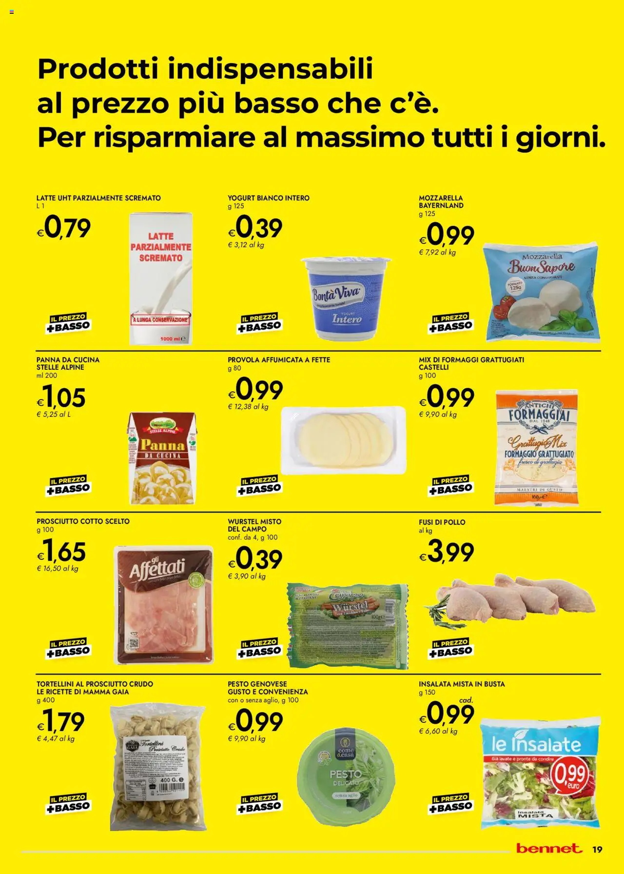 Volantino bennet del 18.09.2025 | Pagina: 19 | Prodotti: Pollo, Insalata, Mozzarella, Wurstel