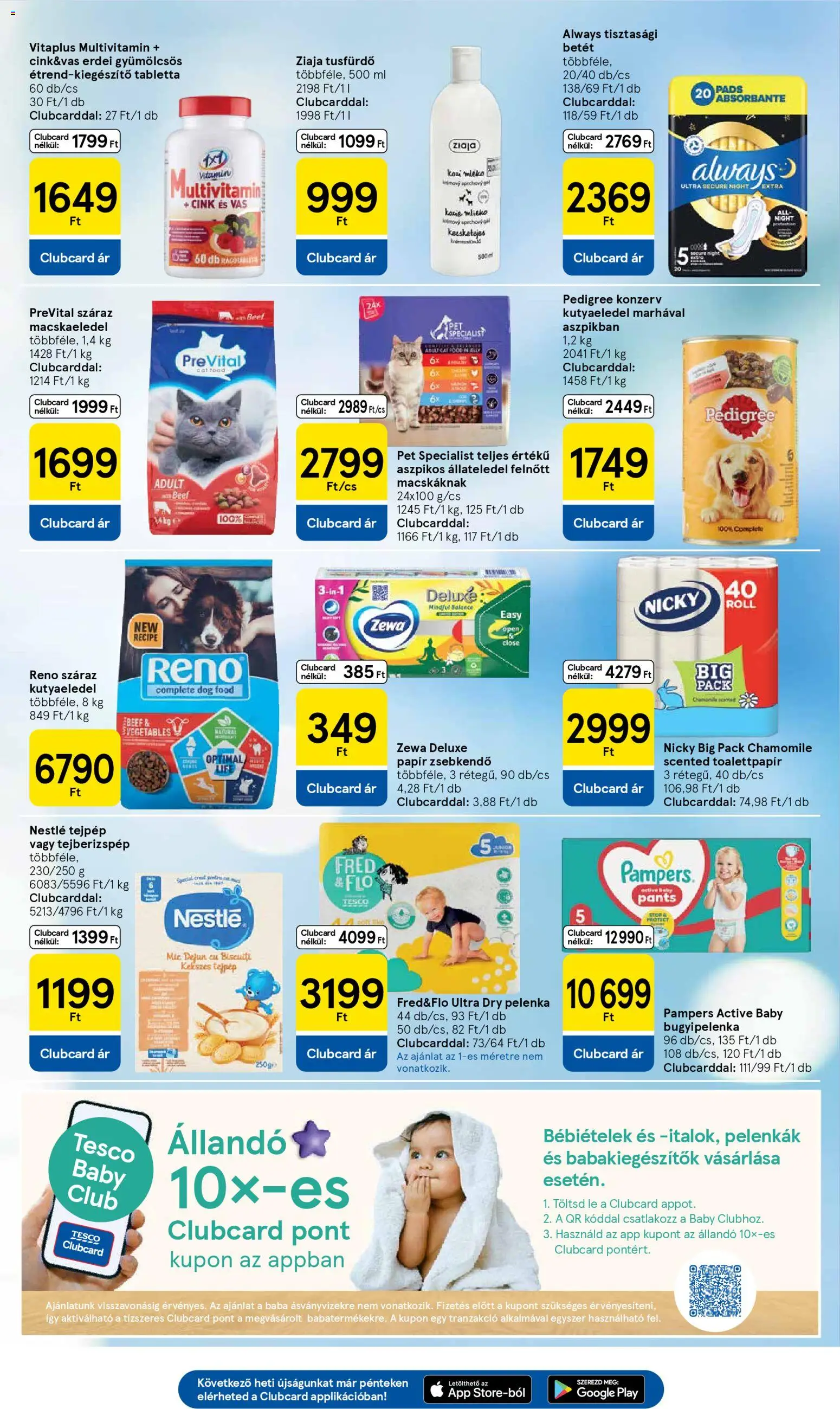 Tesco akciós ujság - amely érvényes a következő dátumtól: 12.03.2026 | Oldal: 7 | Termékek: Pampers, Macskaeledel, Kutyaeledel, Tusfürdő