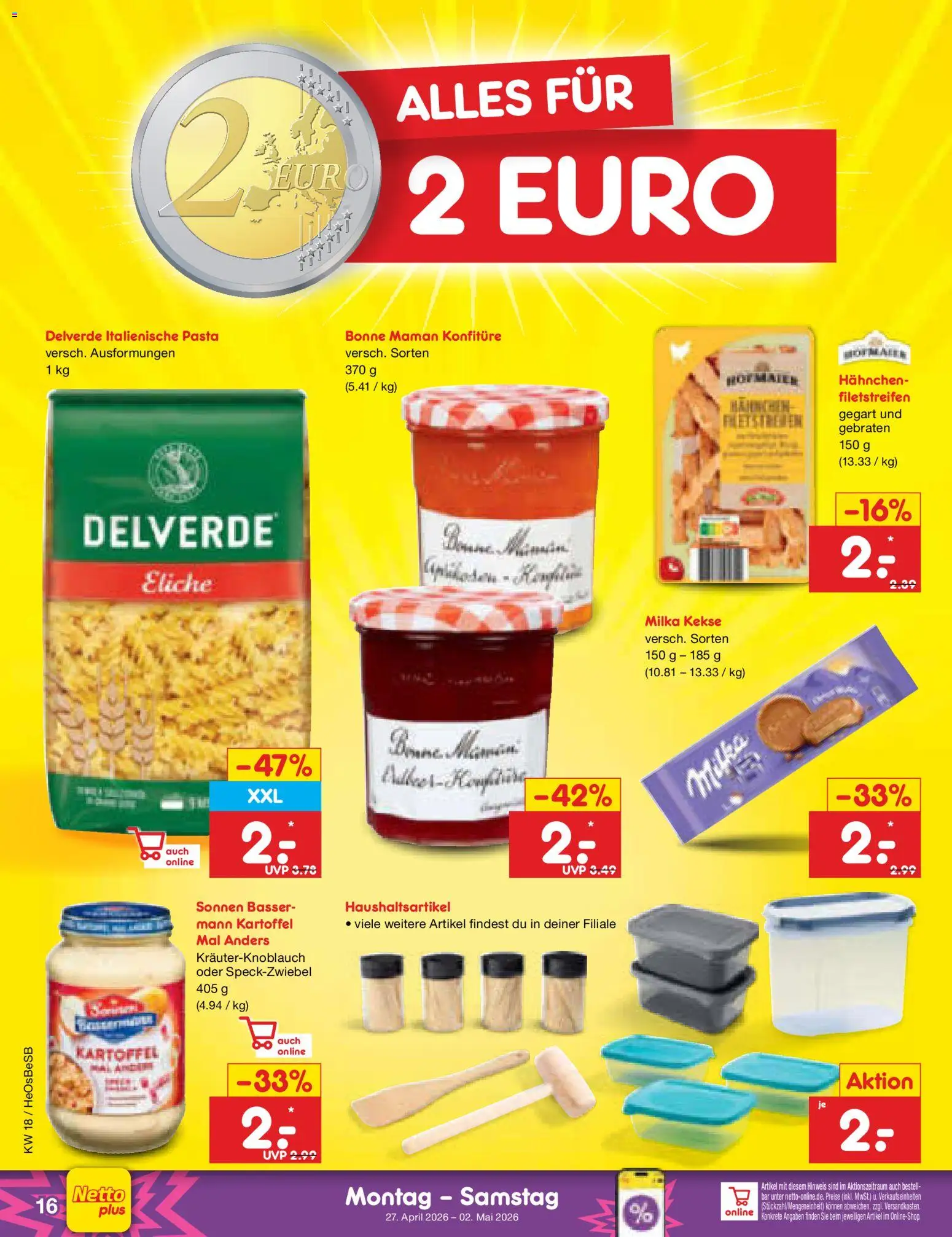 Netto Marken-Discount Prospekt 	 – gültig ab 27.04.2026 | Seite: 18 | Produkte: Milka, Pasta, Kekse, Bonne maman