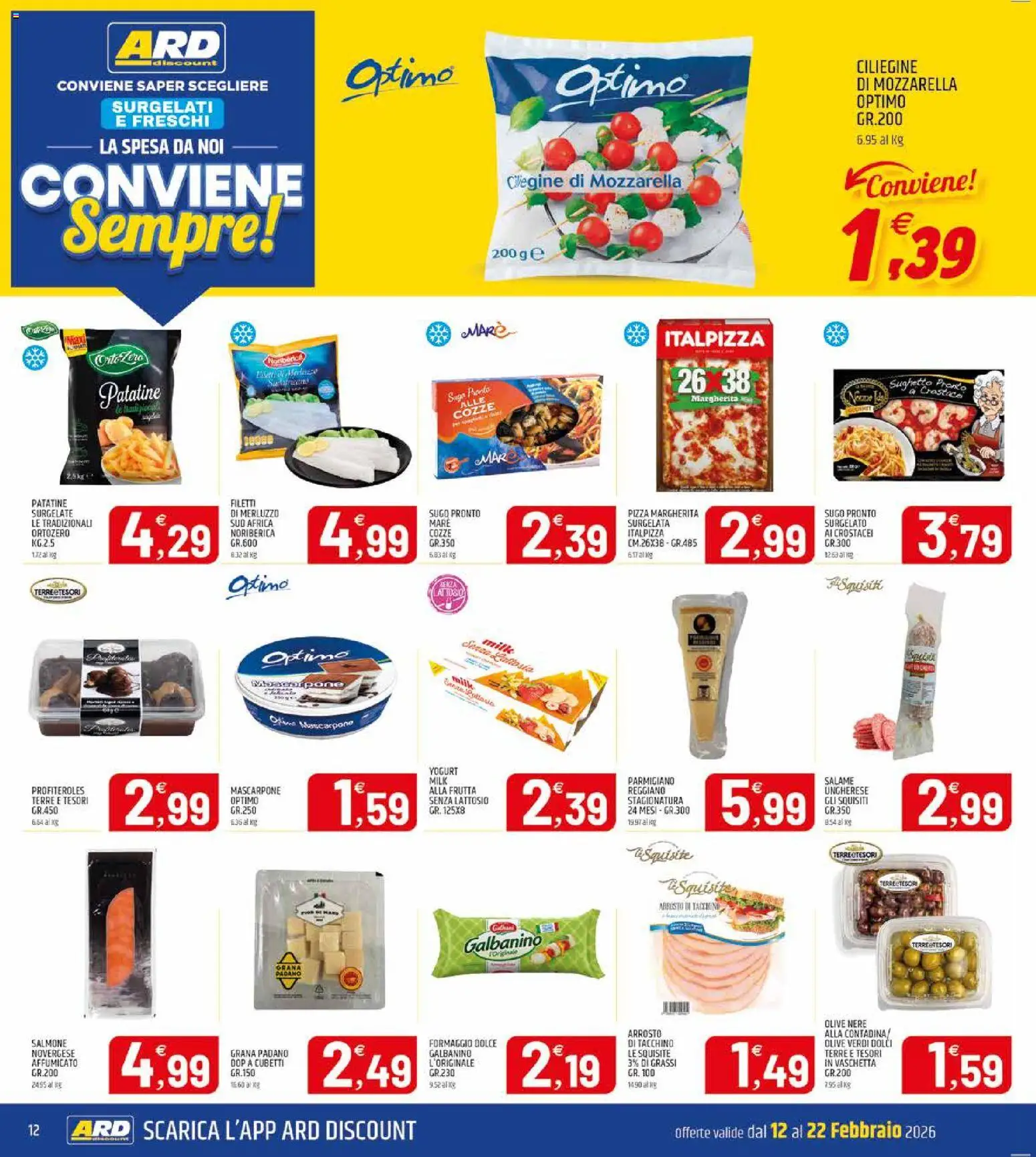 Volantino ARD Discount del 12.02.2026 | Pagina: 12 | Prodotti: Salame, Salmone, Grana Padano, Parmigiano reggiano