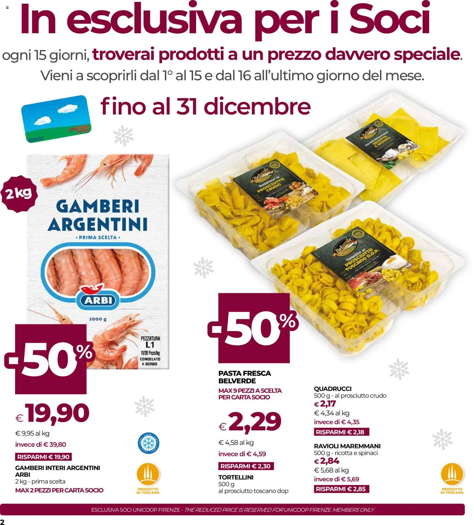 Volantino COOP del 27.12.2025 | Pagina: 2 | Prodotti: Prosciutto Crudo, Pasta, Spinaci, Ravioli