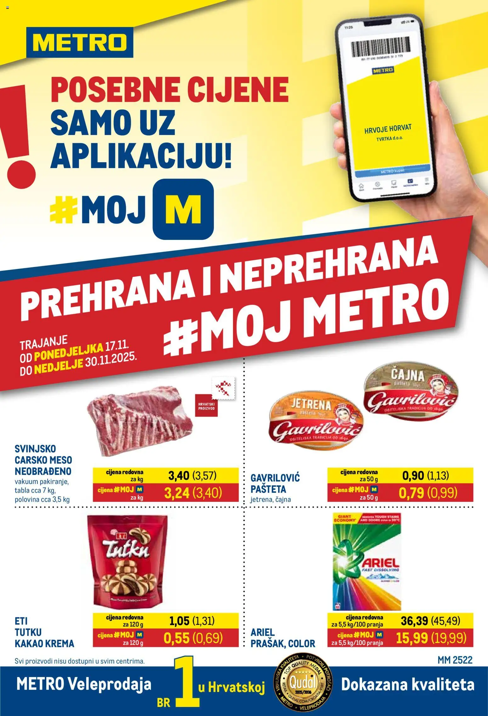 Metro katalog | vrijedi od 17.11.2025 | Stranica: 1 | Proizvodi: Meso, Krema, Pašteta, Ariel