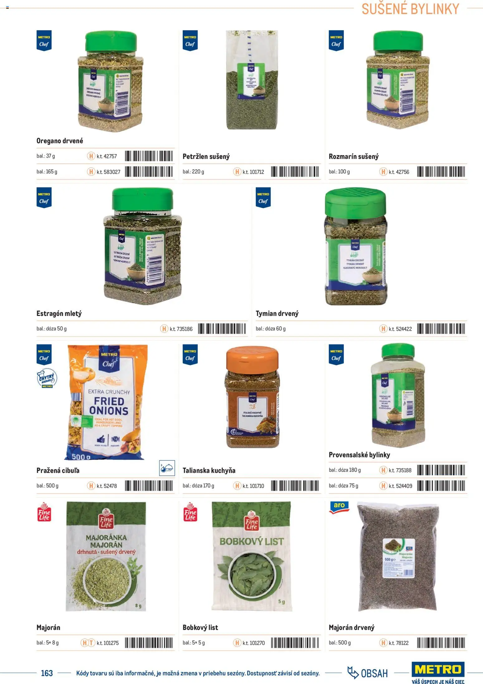 Nové Metro akcie – leták je platný od 01.01.2025 | Strana: 163 | Produkty: Kuchyňa, Cibuľa, Majorán