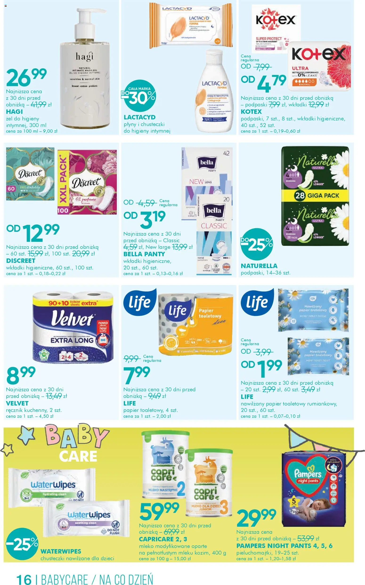 Super-pharm gazetka od 08.04.2026 | Strona: 16 | Produkty: Papier toaletowy, Pampers, Mleko modyfikowane, Mleko