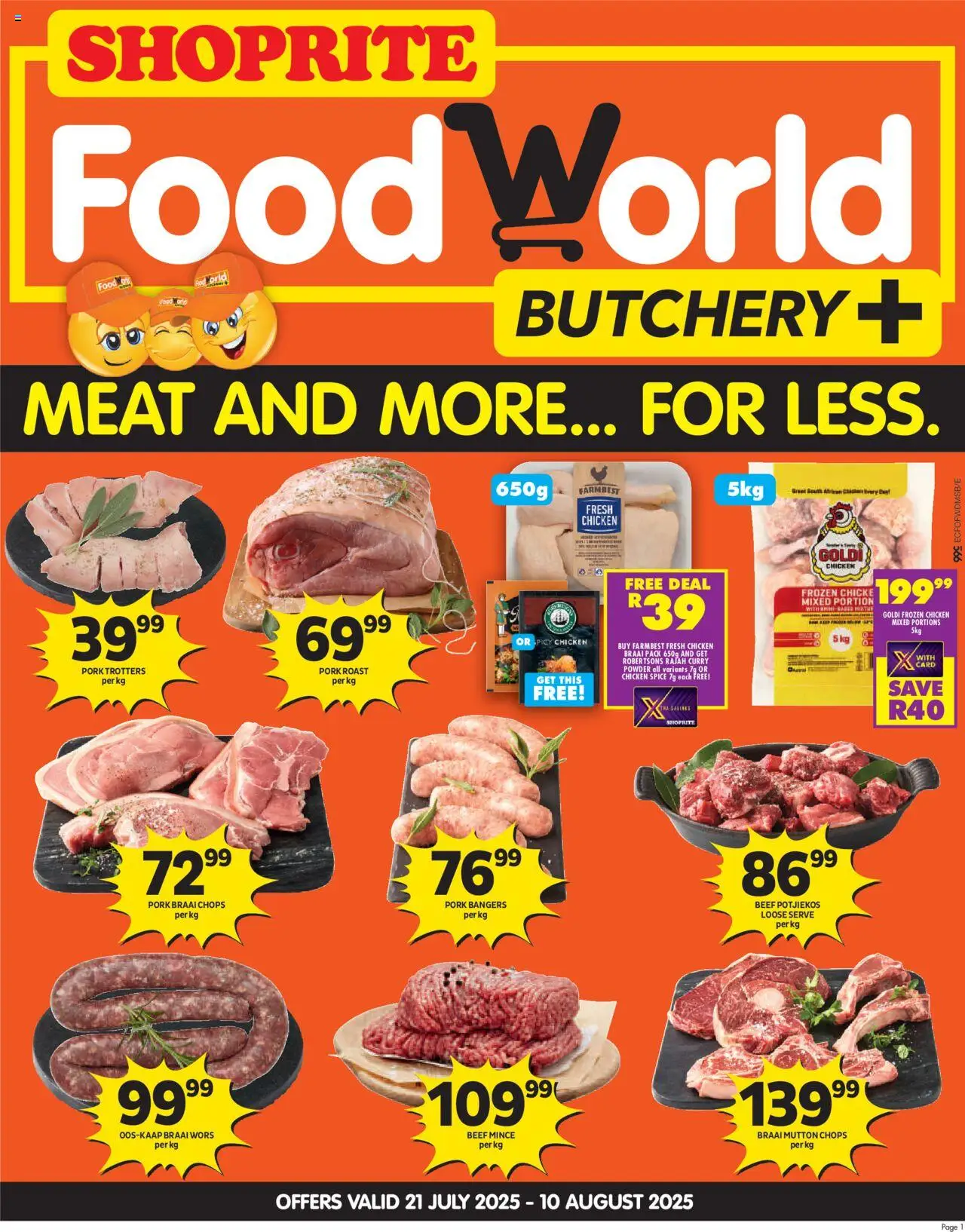 Shoprite Eastern Cape - FoodWorld Month End Leaflet Korsten │ valid from 21.07.2025 | Page: 1 | Products: Chicken, Powder, Pork, Beef