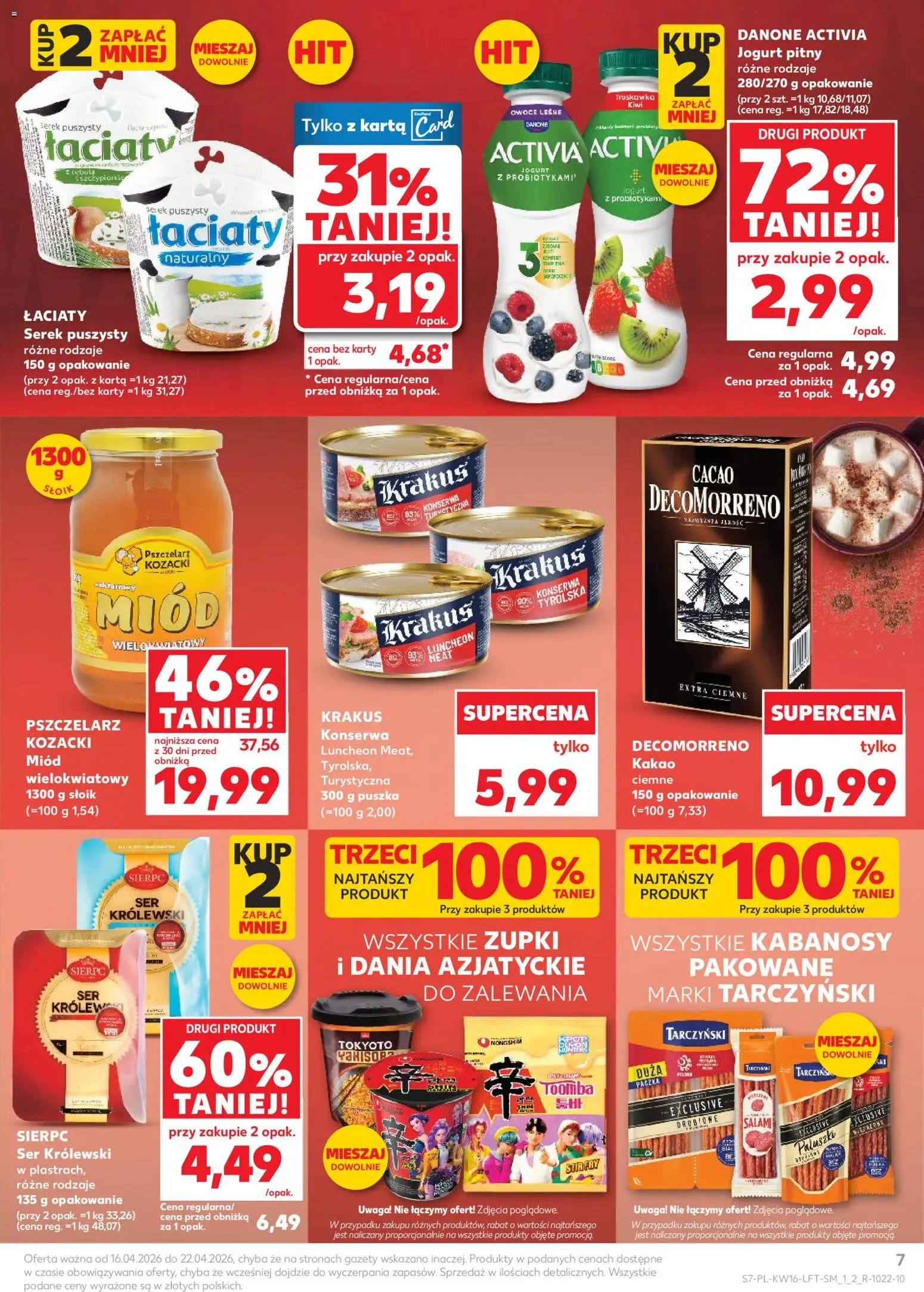 Kaufland Polsko leták od 16.04.2026 | Strana: 7 | Produkty: Danone Activia, Jogurt, Karty, Kakao