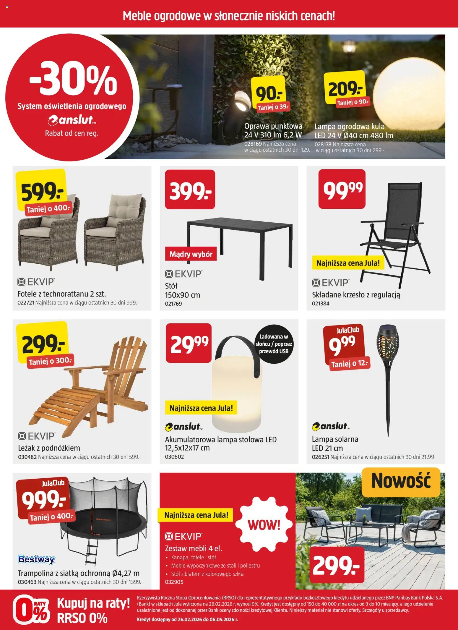 Jula gazetka od 23.04.2026 | Strona: 2 | Produkty: Lampa solarna, Trampolina, Krzesło, Siatka
