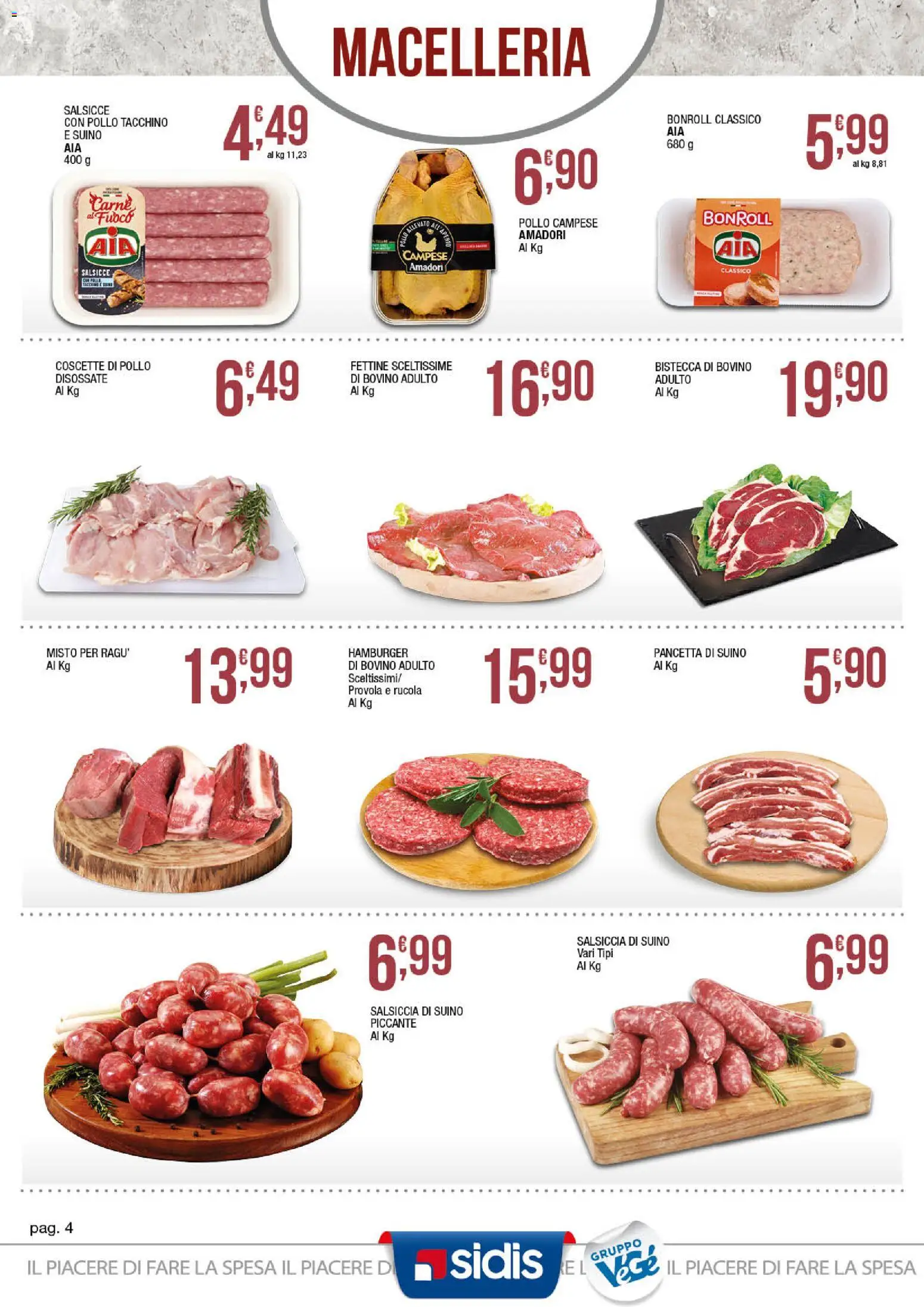 Volantino Sidis del 23.03.2026 | Pagina: 4 | Prodotti: Bovino, Pancetta, Provola, Hamburger