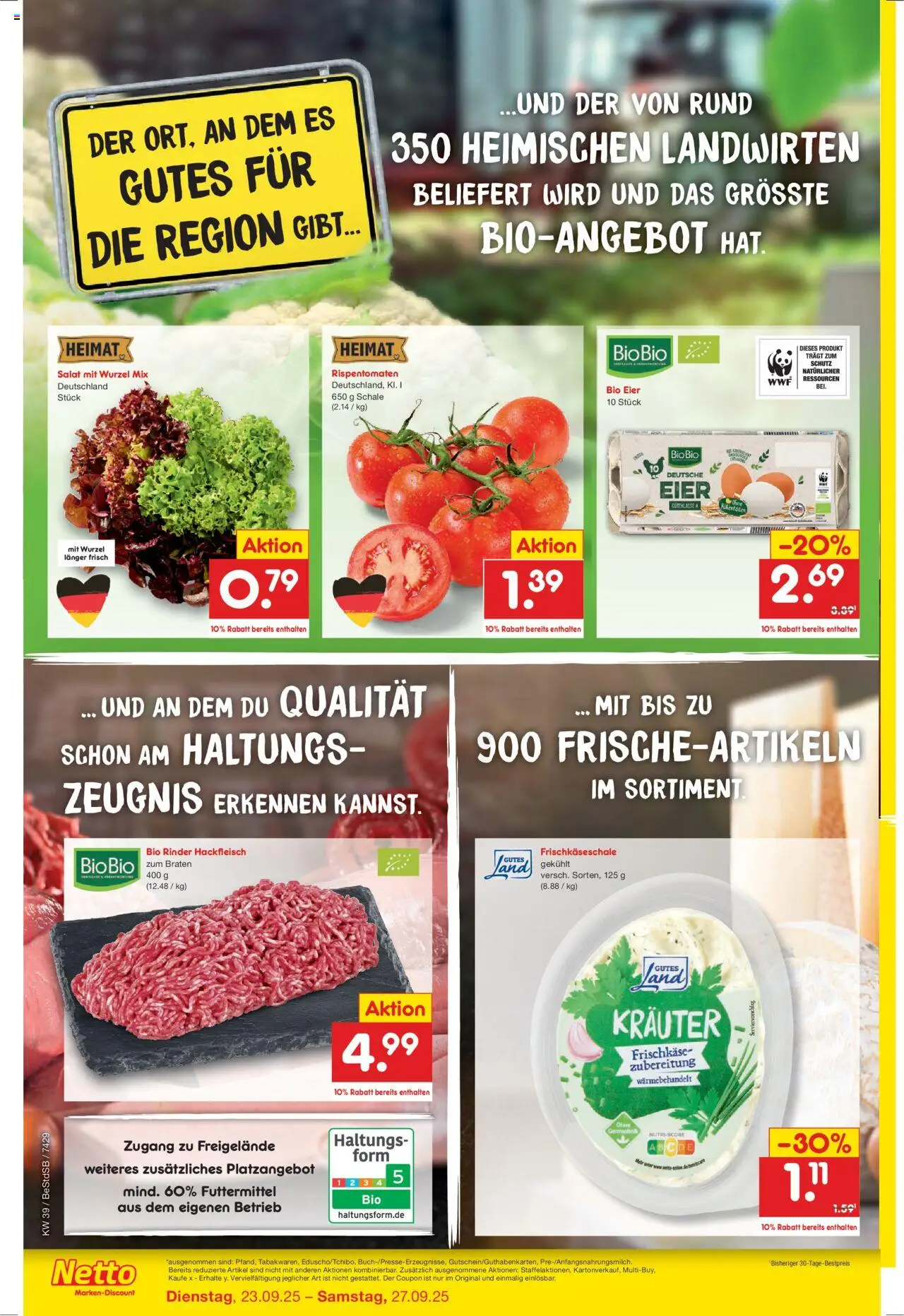 Netto Marken-Discount Wiedereröffnung in deiner Nähe – gültig ab 23.09.2025 | Seite: 2 | Produkte: Eier, Salat, Frischkase, Hackfleisch