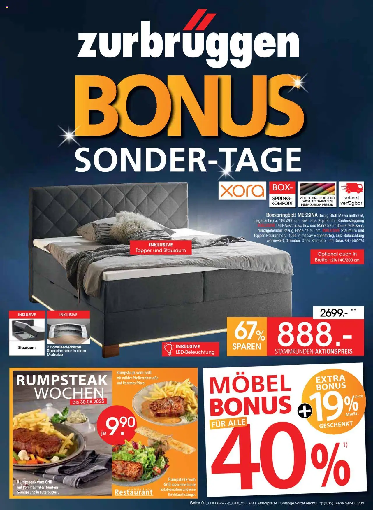 Zurbrüggen Prospekt Bonus Sonder-Tage - gültig ab dem 02.08.2025 | Seite: 1 | Produkte: Rumpsteak, Box, Pommes, Gemüse