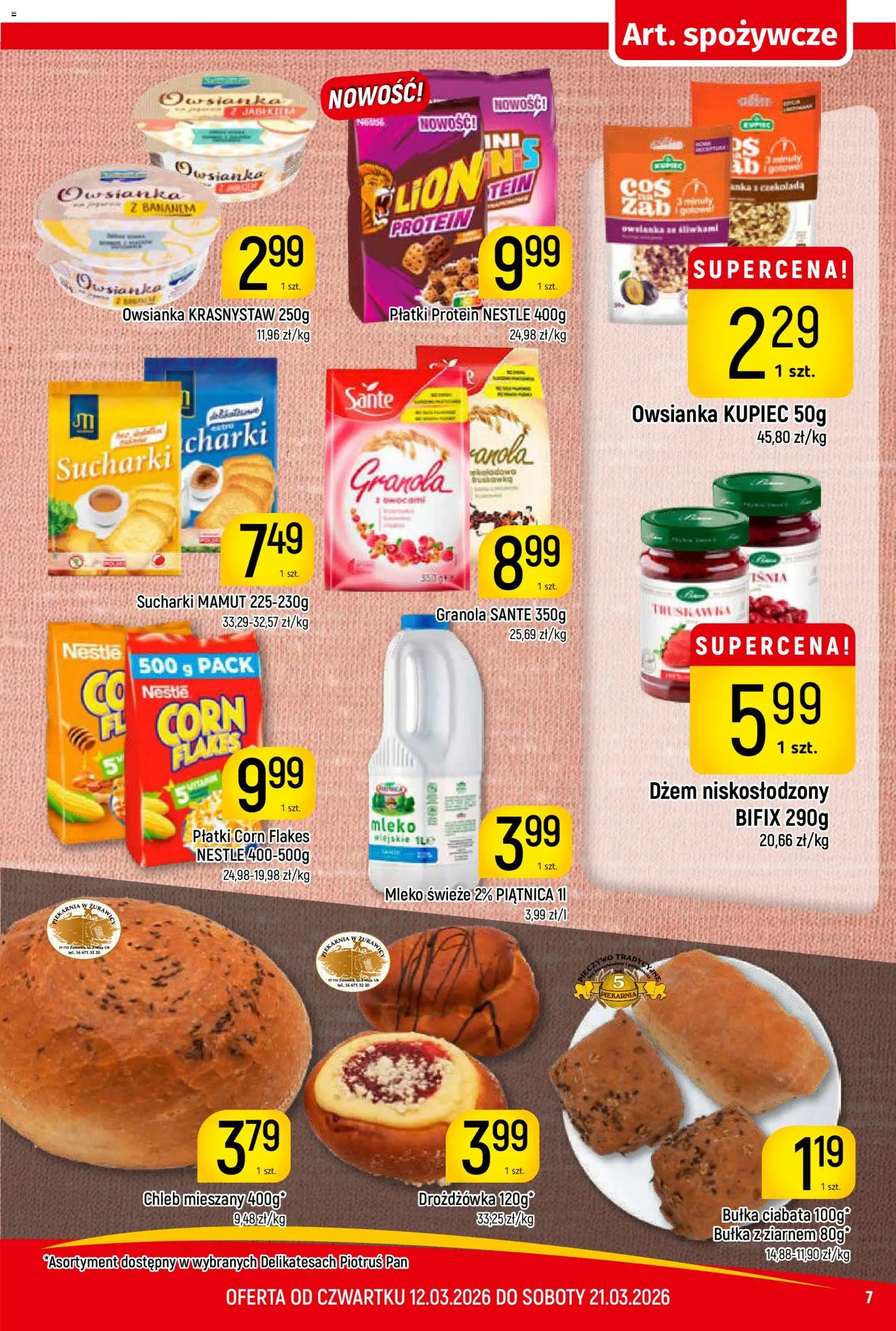 Piotruś Pan gazetka od 12.03.2026 | Strona: 7 | Produkty: Bułka, Dżem, Mleko, Corn Flakes