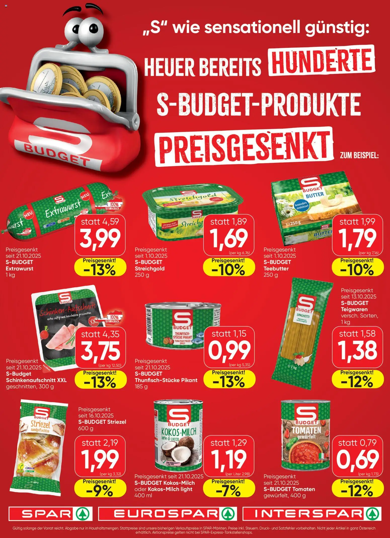 Spar Preissenkung - Kärnten gültig ab 27.10.2025 | Seite: 1 | Produkte: Wurst, Butter, Hajdina liszt, Tomaten