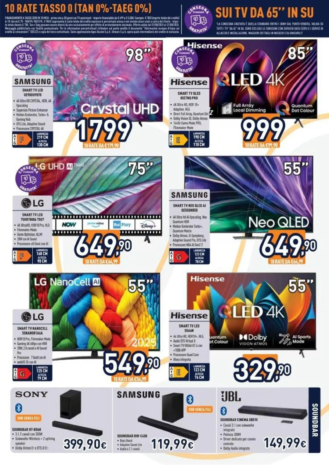 Volantino Unieuro del 22.08.2025 | Pagina: 15 | Prodotti: smart TV, Soundbar, TV, Audio