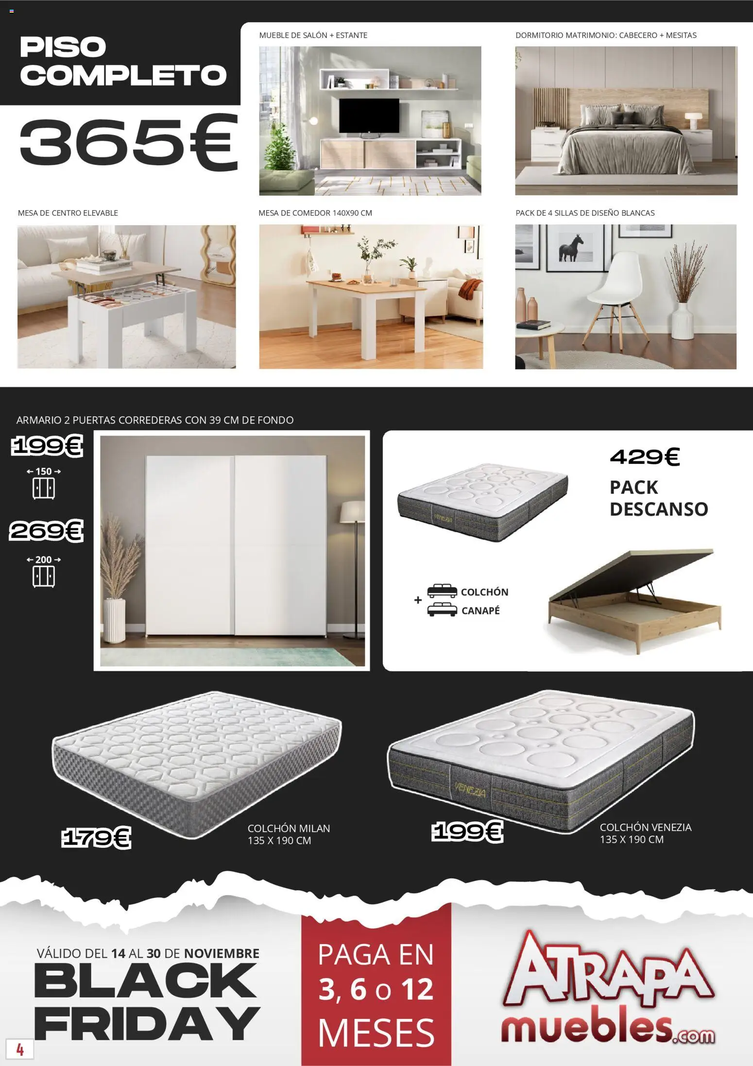 Atrapa Muebles - Black Friday │ válido desde el 14.11.2025 | Página: 4 | Productos: Colchon, Estante, Mesa, Armario