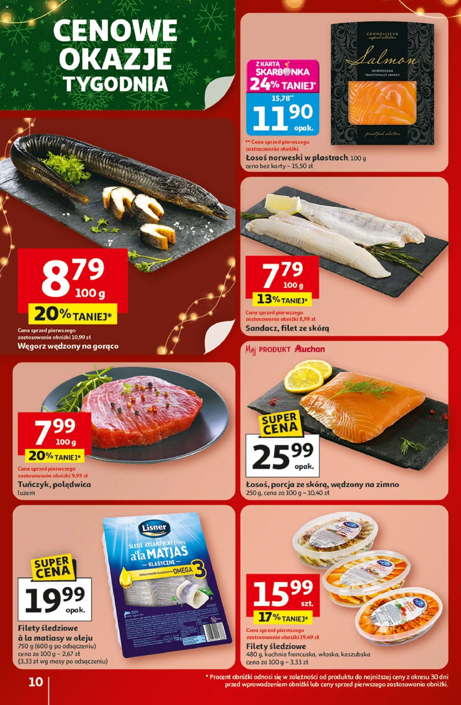 Auchan Gazetka - Święta jak babcię kocham Hipermarket od 18.12.2025 | Strona: 10 | Produkty: Karta, Śledź, Łosoś, Łosoś norweski