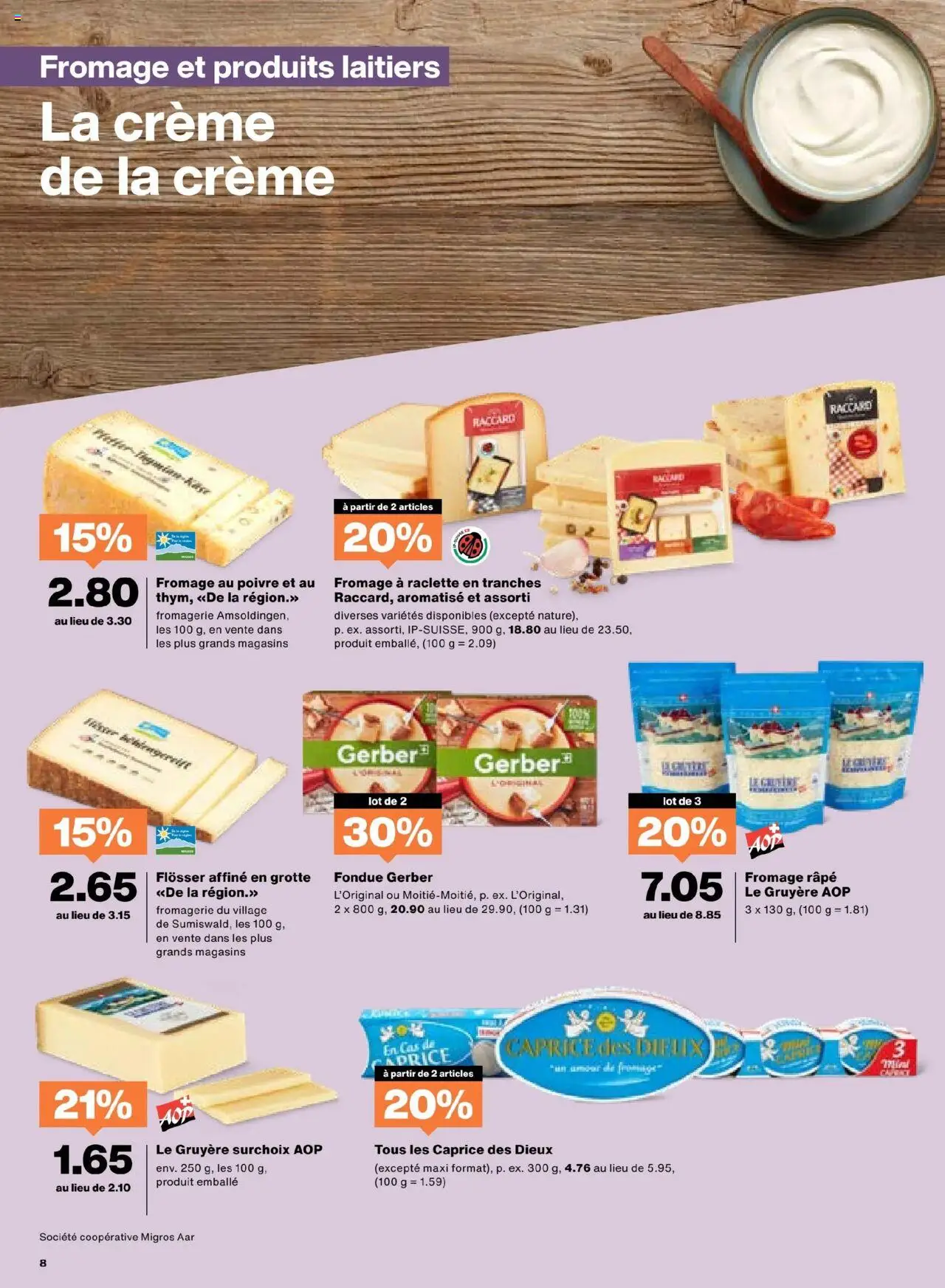 Migros Aktionen FR – gültig ab 21.10.2025 | Seite: 8 | Produkte: Raclette, Fondue, Creme