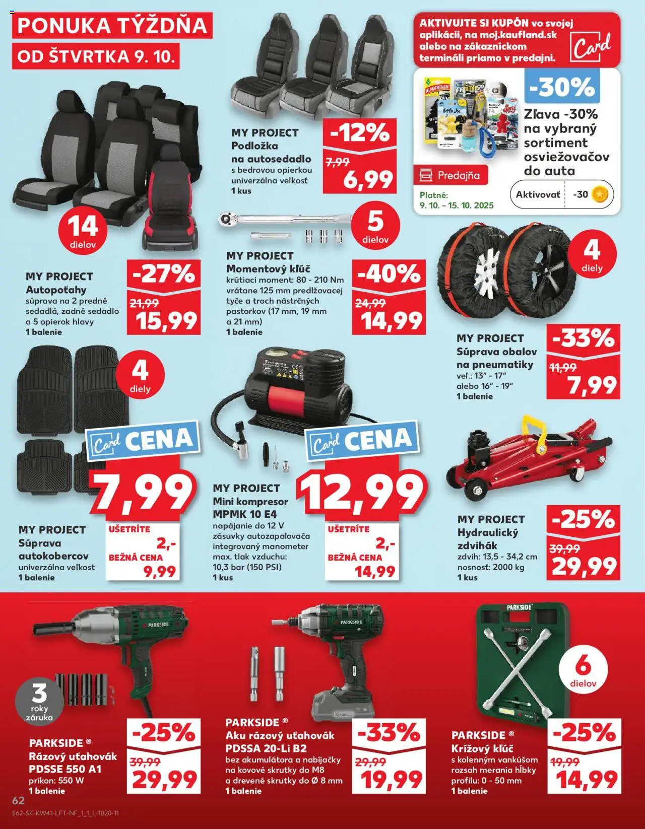 Nové Kaufland akcie – leták je platný od 09.10.2025 | Strana: 62 | Produkty: Kompresor, Aku, Parkside