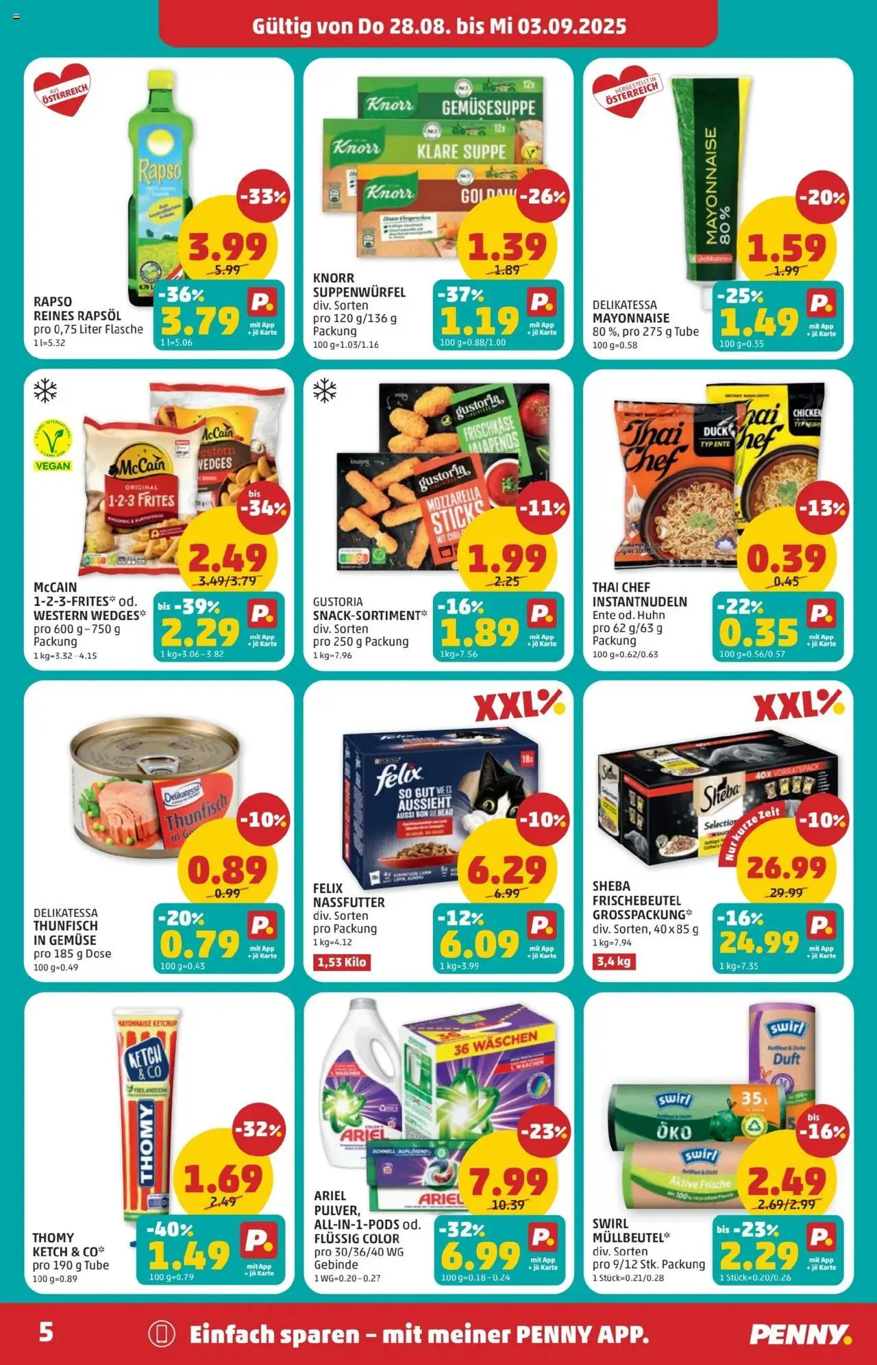 Penny Markt Flugblatt gültig ab 28.08.2025 | Seite: 5 | Produkte: Ketchup, Gemüse, Mayonnaise, Duft