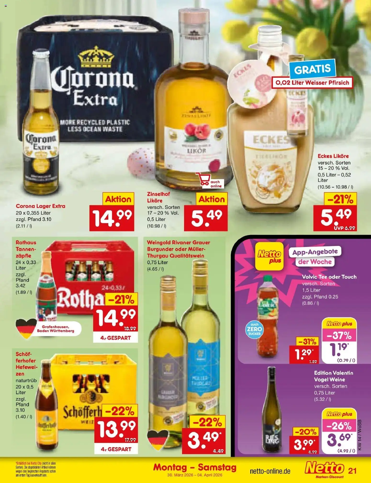 Netto Marken-Discount Prospekt Michelstadt	 – gültig ab 30.03.2026 | Seite: 25 | Produkte: Volvic tee, Zucker, Pfirsich, Tee
