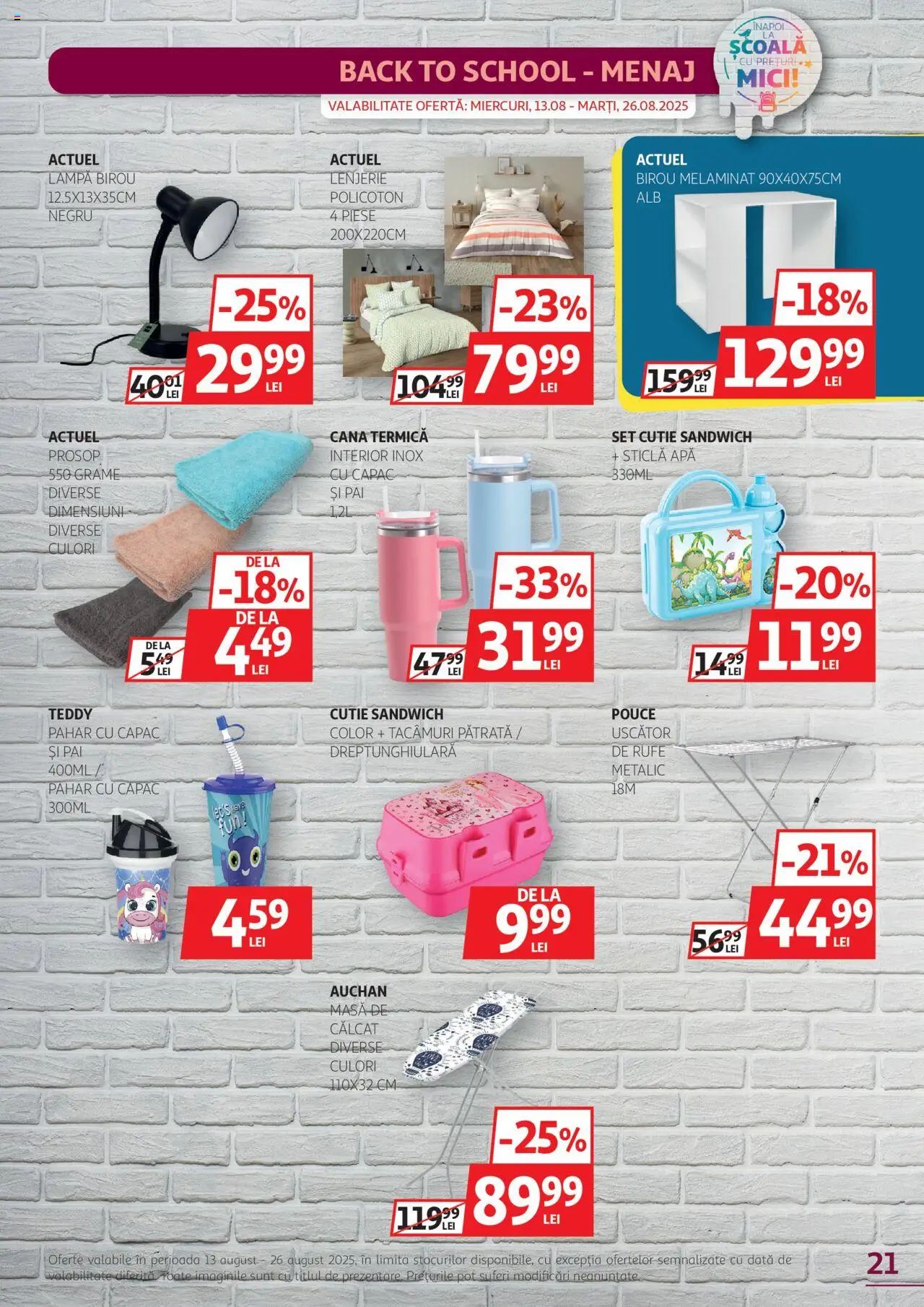 Catalog Auchan – valabil de la 13.08.2025 | Pagină: 21 | Produse: Uscător, Masă, Cutie, Apă