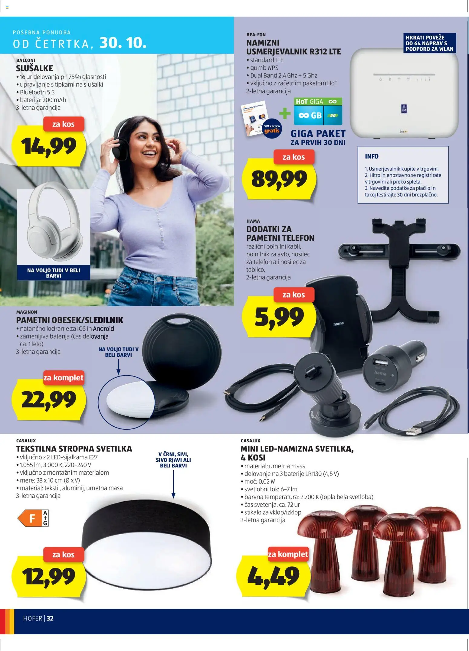 Novi Hofer katalog ponudbe – veljaven od 23.10.2025 | Stran: 32 | Izdelki: Baterija, Slusalke, Svetilka, Polnilnik