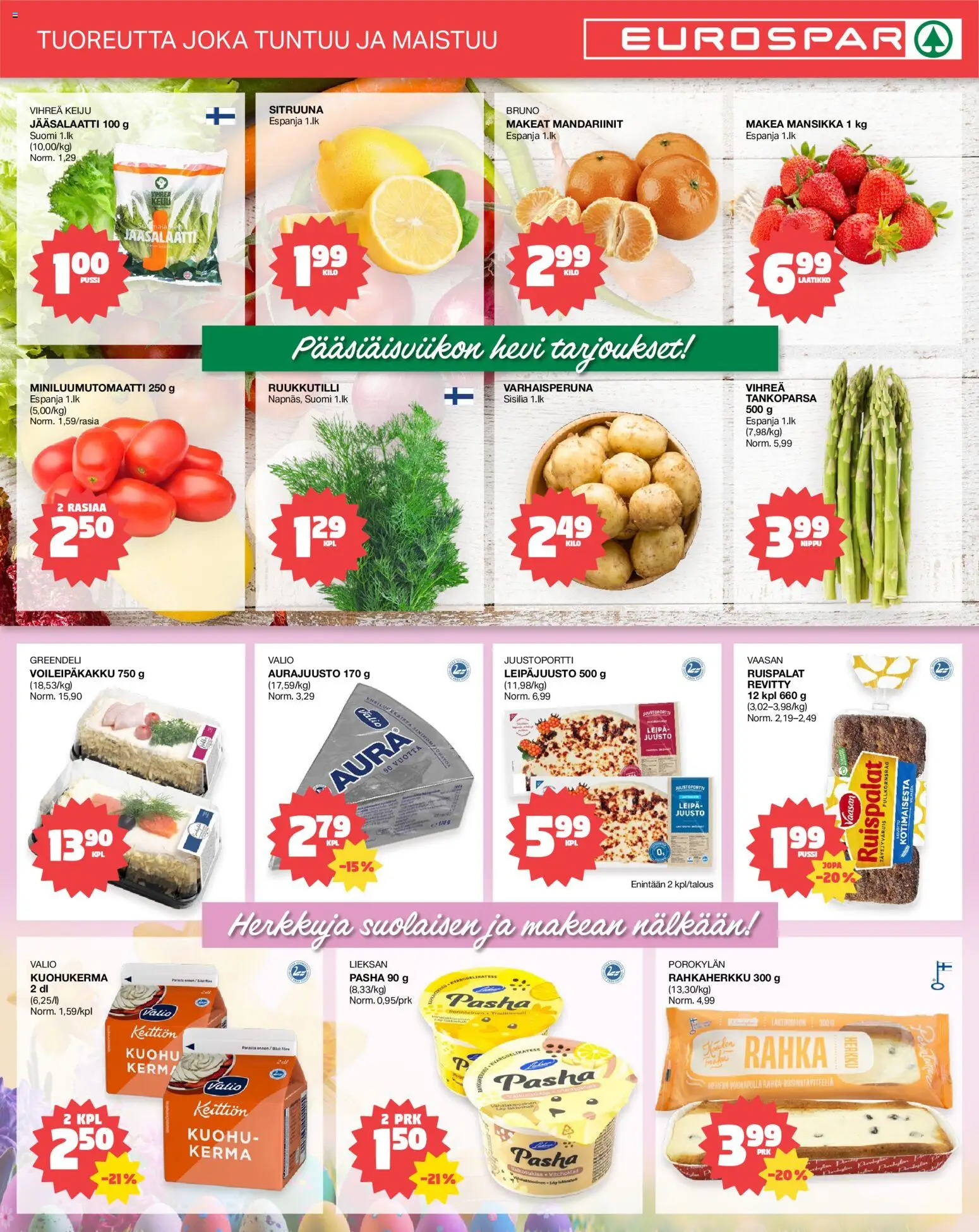 Tokmanni - EUROSPAR – voimassa 01.06.2026 alkaen | Sivu: 3 | Tuotteet: Juusto, Leipä, Mandariinit, Kerma